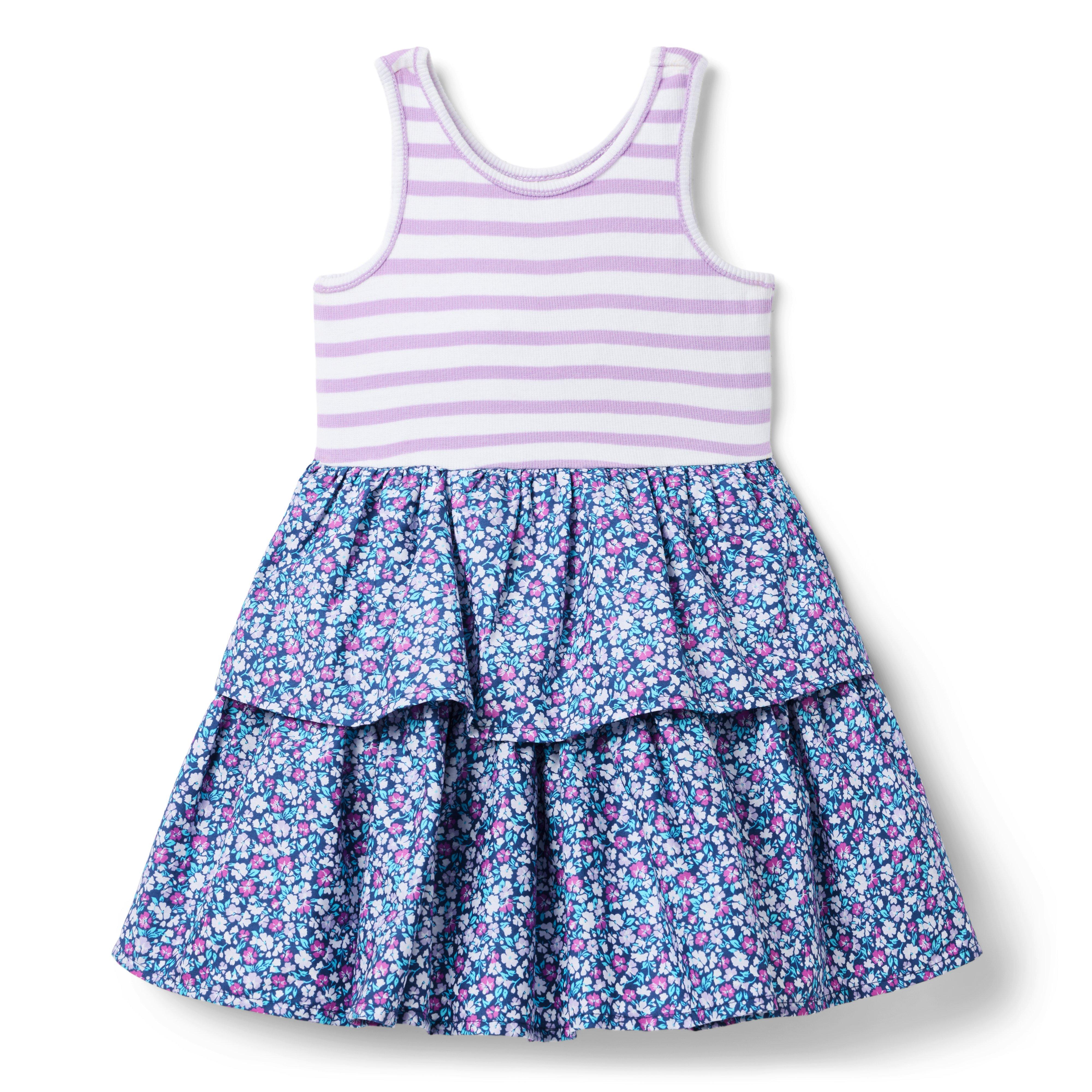 Girl Dark Blue Floral Striped Floral Tiered Dress by Janie and Jack