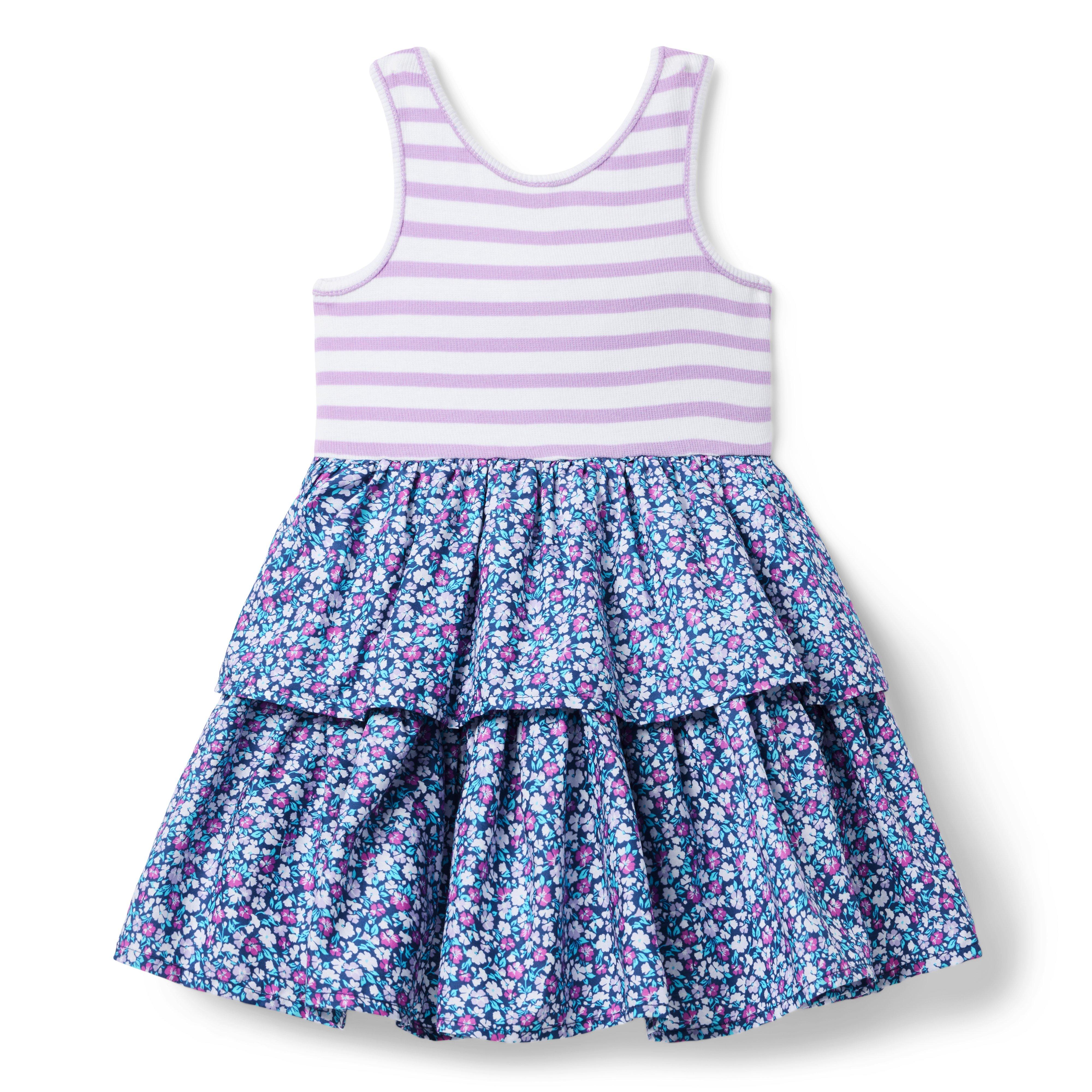 Striped Floral Tiered Dress image number 1