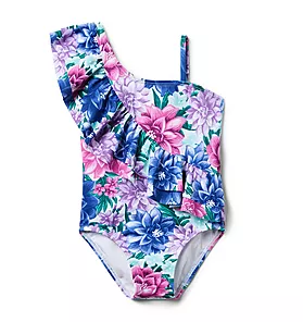 Recycled Floral Ruffle Shoulder Swimsuit
