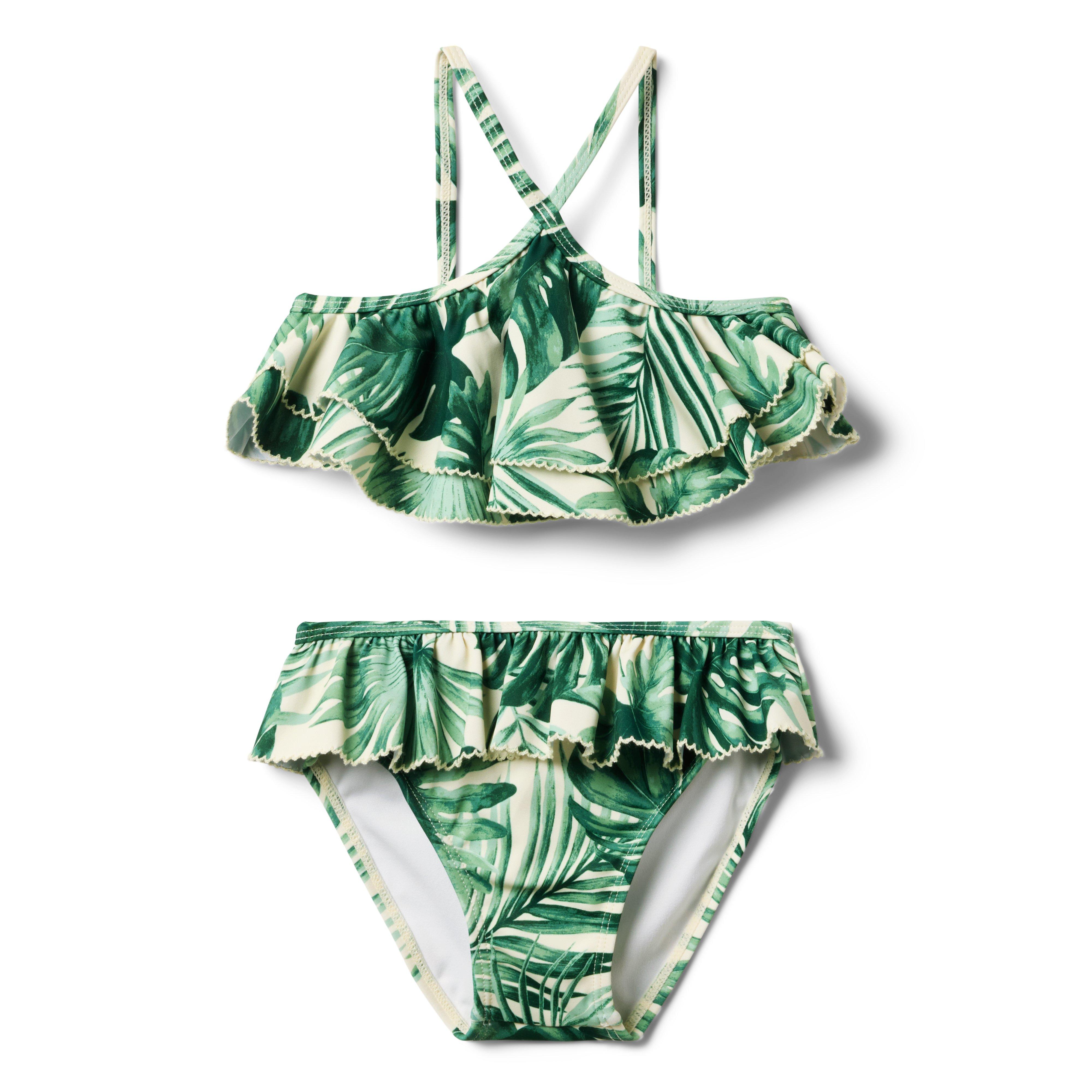Recycled Palm Ruffle Halter 2-Piece Swimsuit image number 0