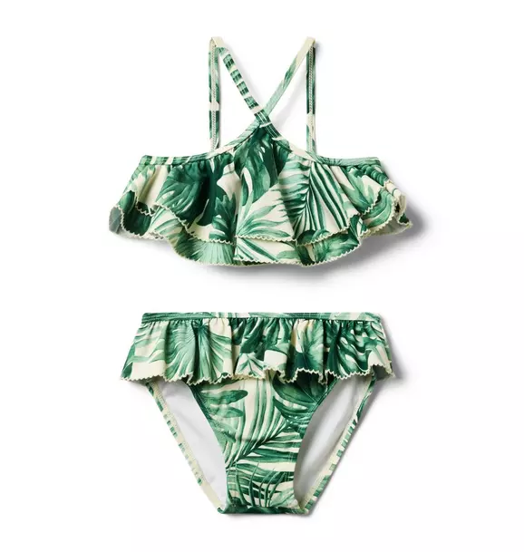Recycled Palm Ruffle Halter 2-Piece Swimsuit image number 0