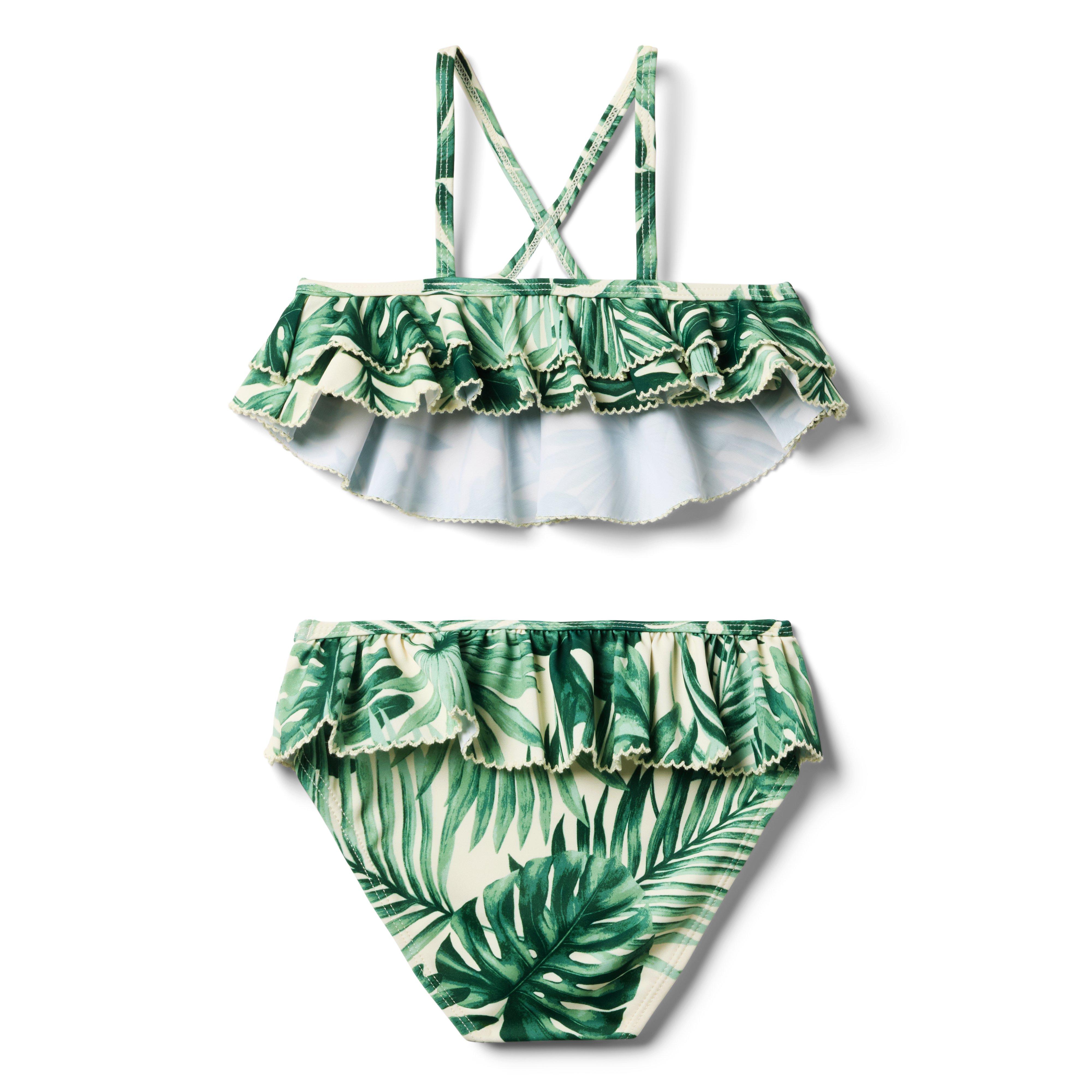 Recycled Palm Ruffle Halter 2-Piece Swimsuit image number 1