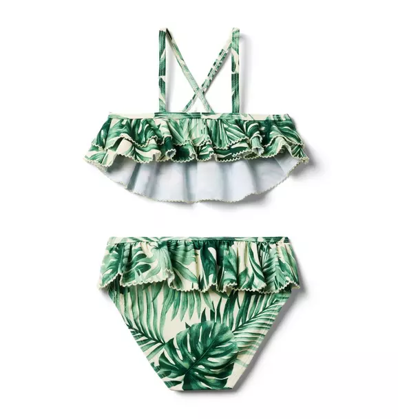 Recycled Palm Ruffle Halter 2-Piece Swimsuit image number 1