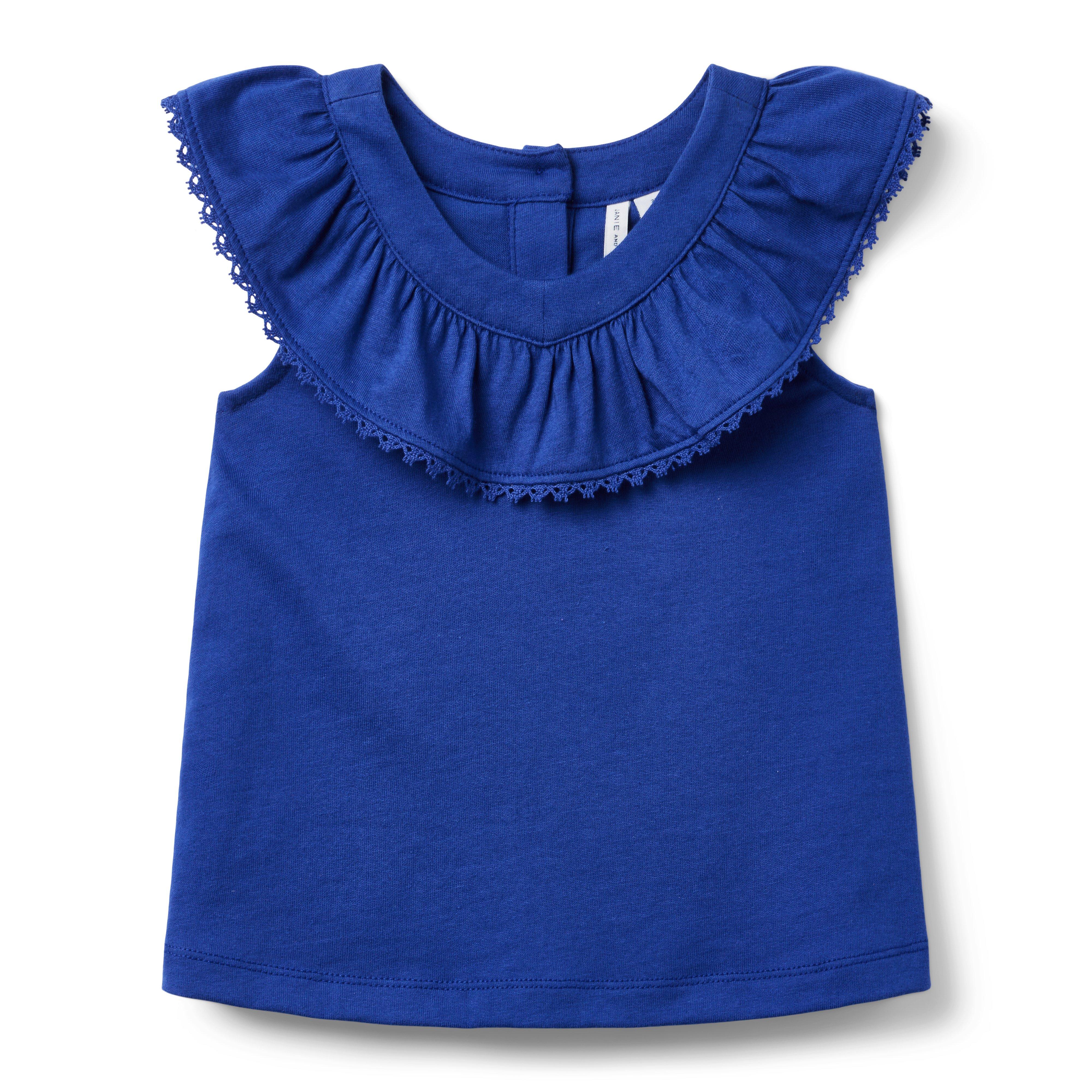 Girl Dark Blue Lace Trim Ruffle Top by Janie and Jack