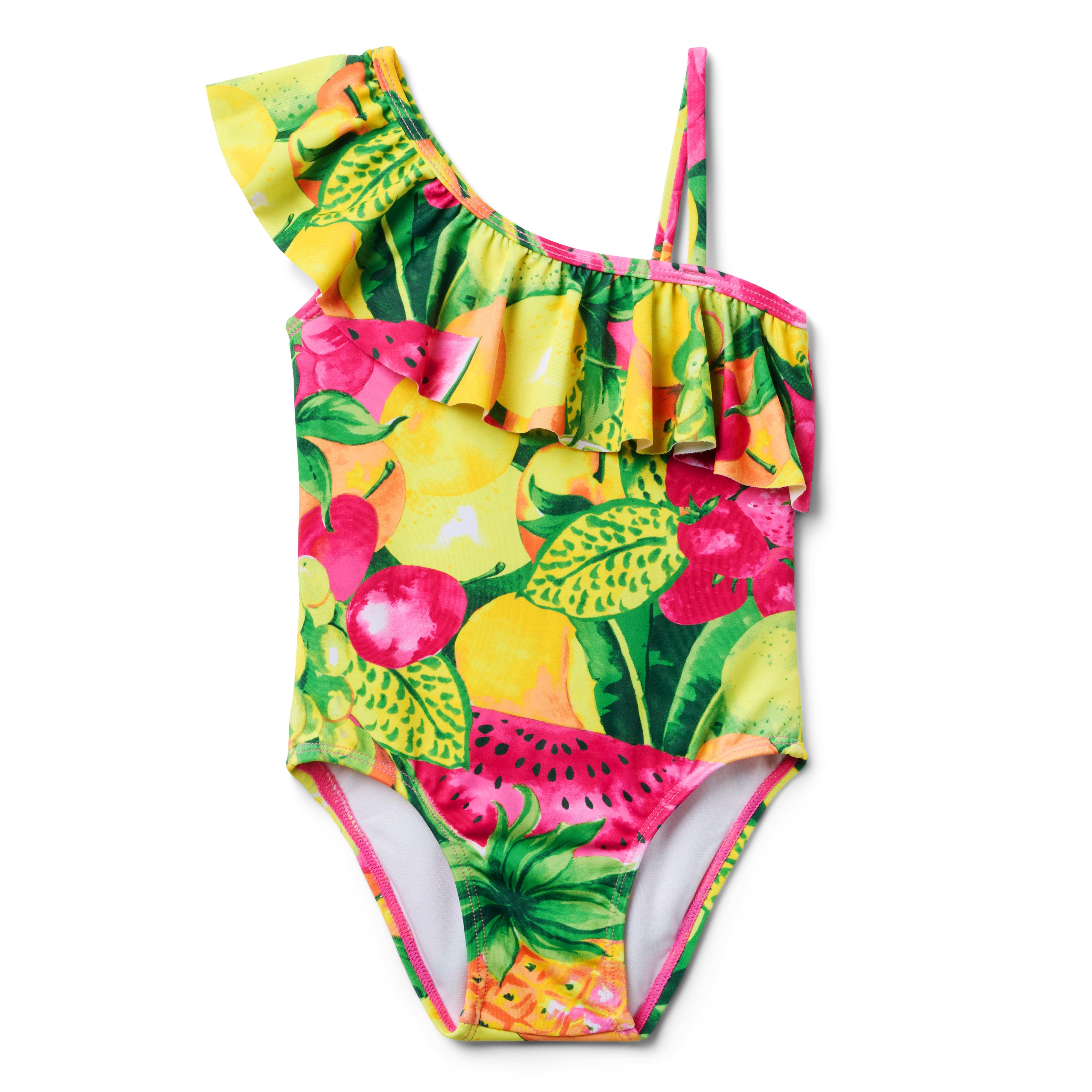 Recycled Fruit Ruffle Shoulder Swimsuit