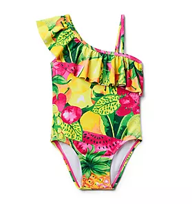 Recycled Fruit Ruffle Shoulder Swimsuit