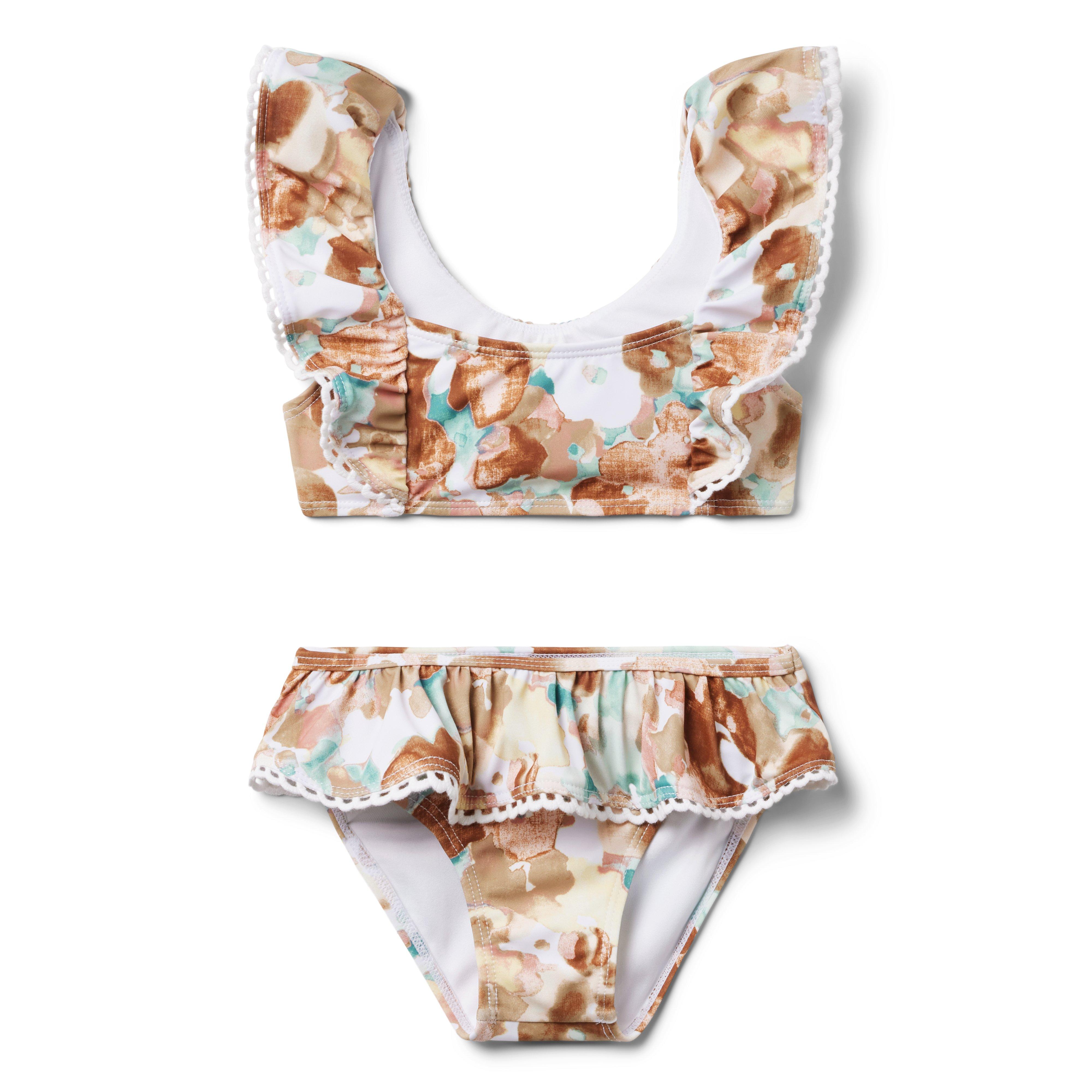 Recycled Watercolor Floral Ruffle 2-Piece Swimsuit