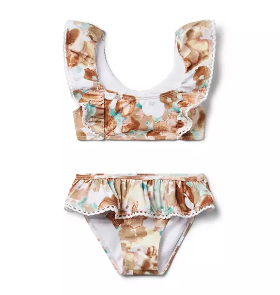 Recycled Watercolor Floral Ruffle 2-Piece Swimsuit image number 0