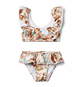 Recycled Watercolor Floral Ruffle 2-Piece Swimsuit