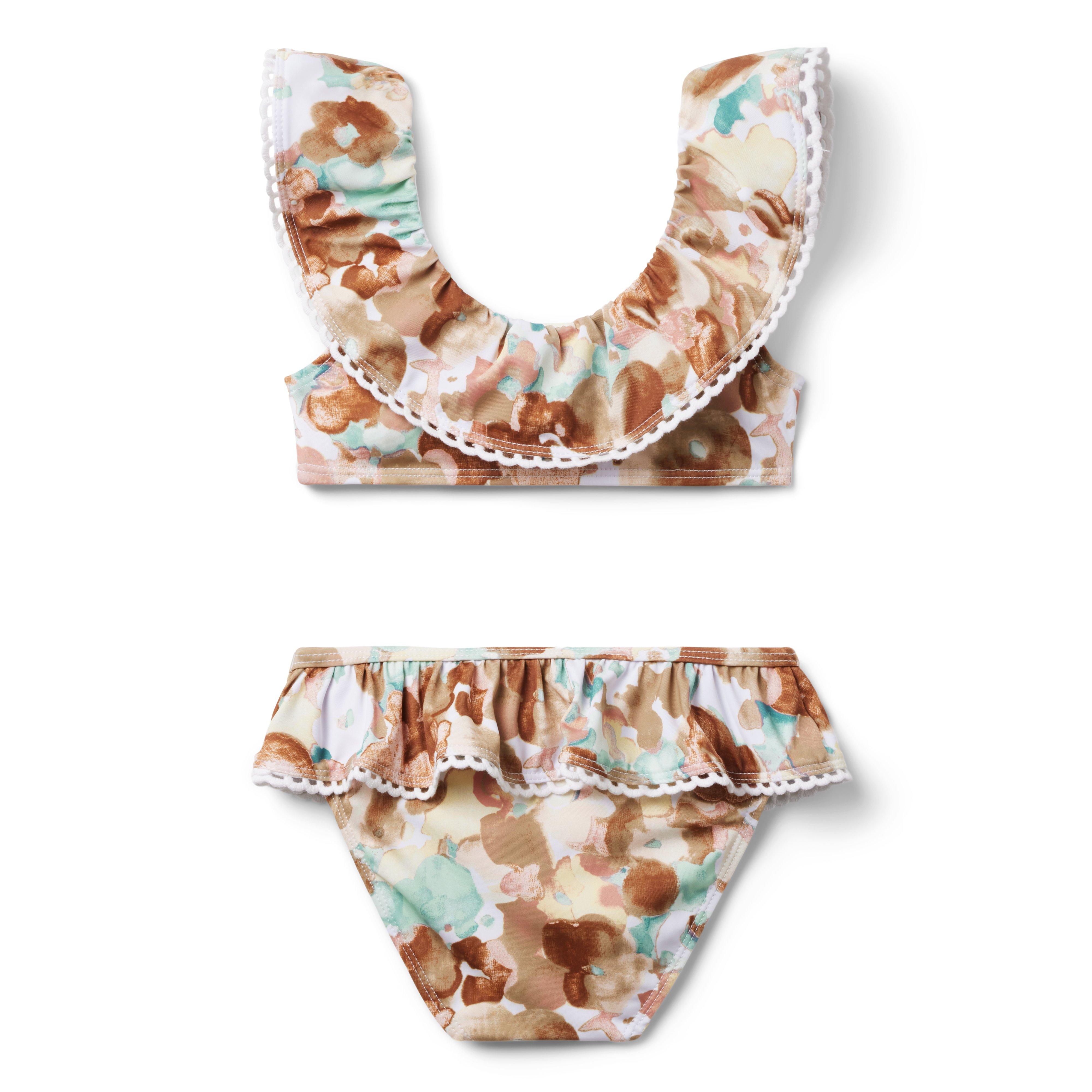 Recycled Watercolor Floral Ruffle 2-Piece Swimsuit image number 1