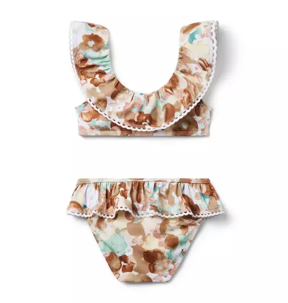 Recycled Watercolor Floral Ruffle 2-Piece Swimsuit image number 1