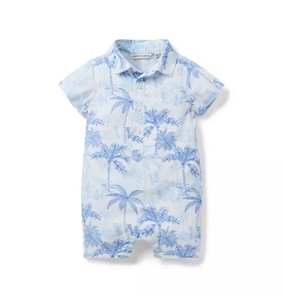 Baby Palm Toile Linen-Cotton Romper image number 0