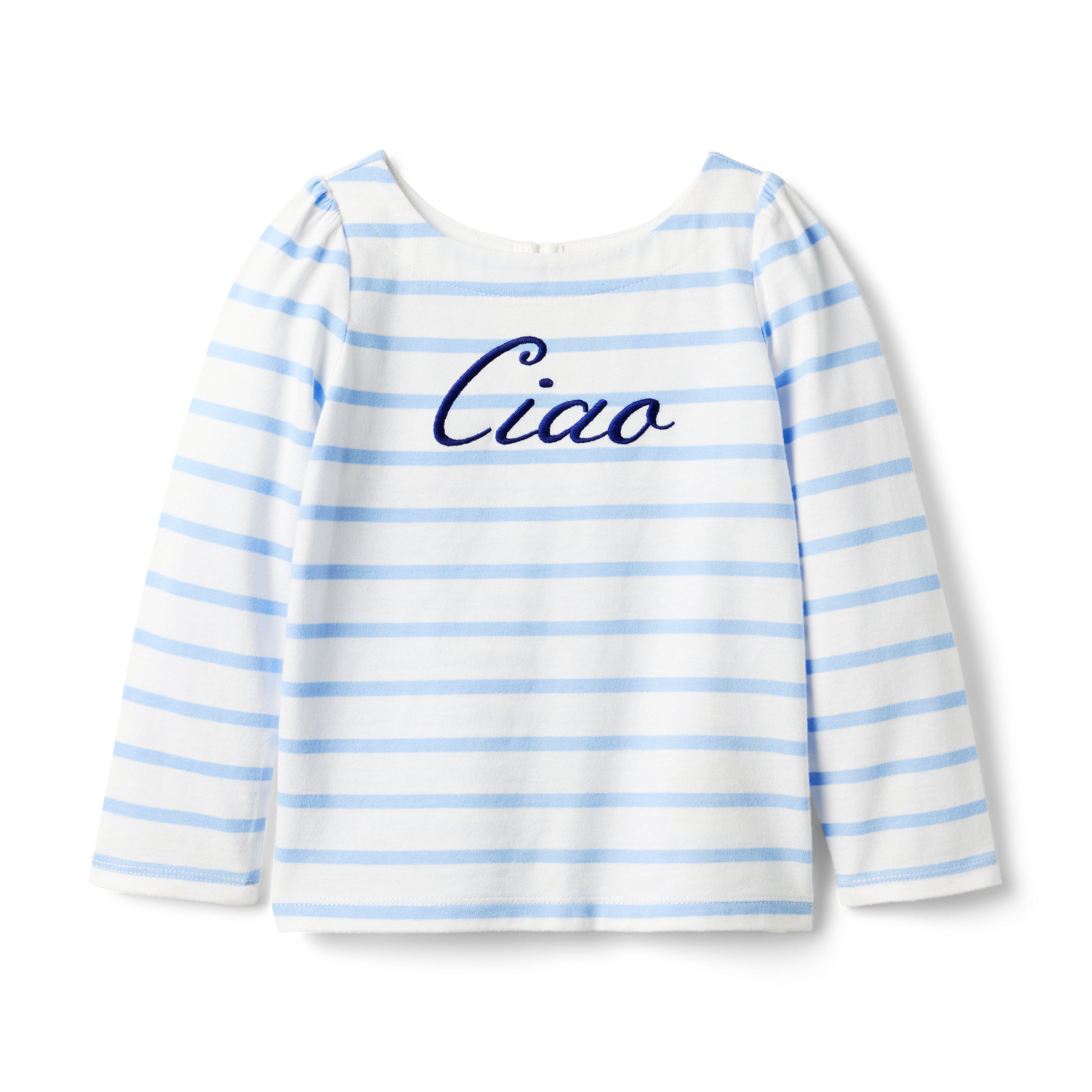 Striped Embroidered Ciao Tee