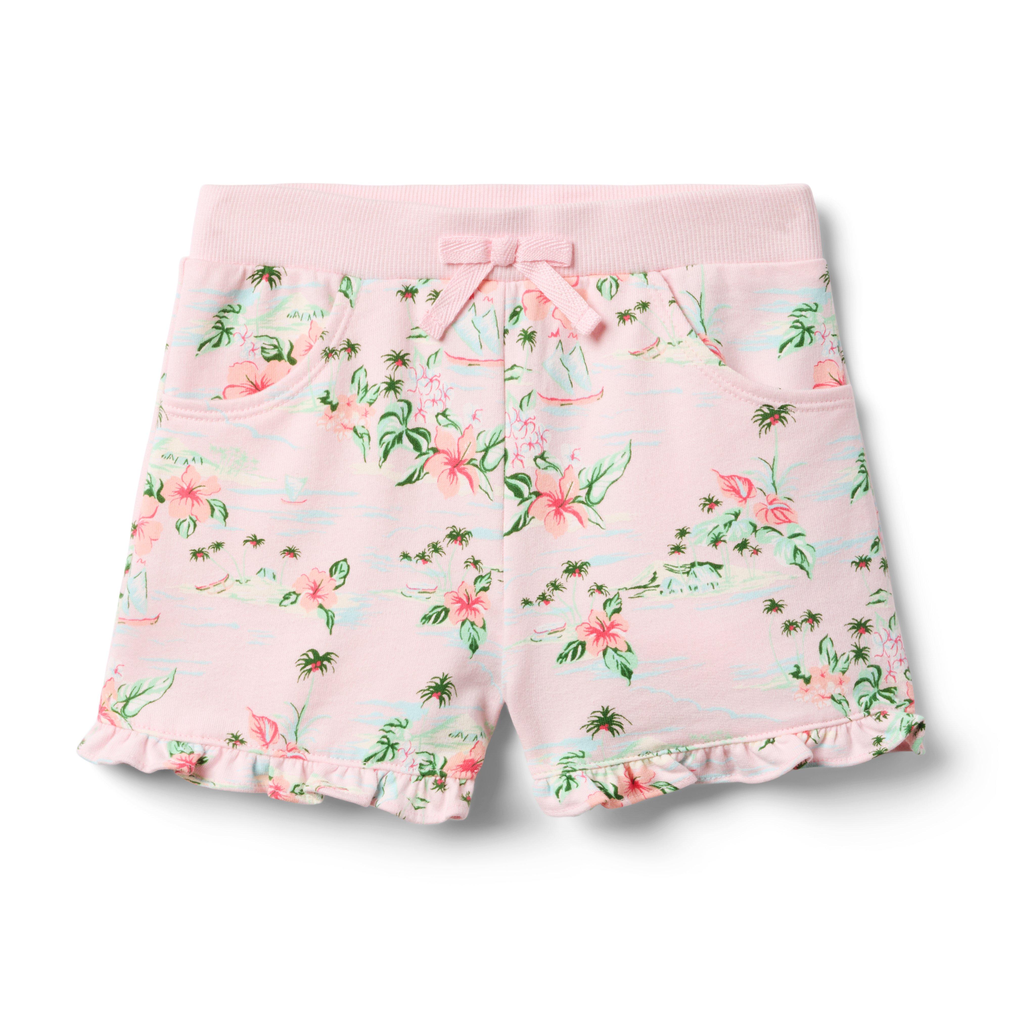 Island Floral Ruffle Hem French Terry Short image number 0
