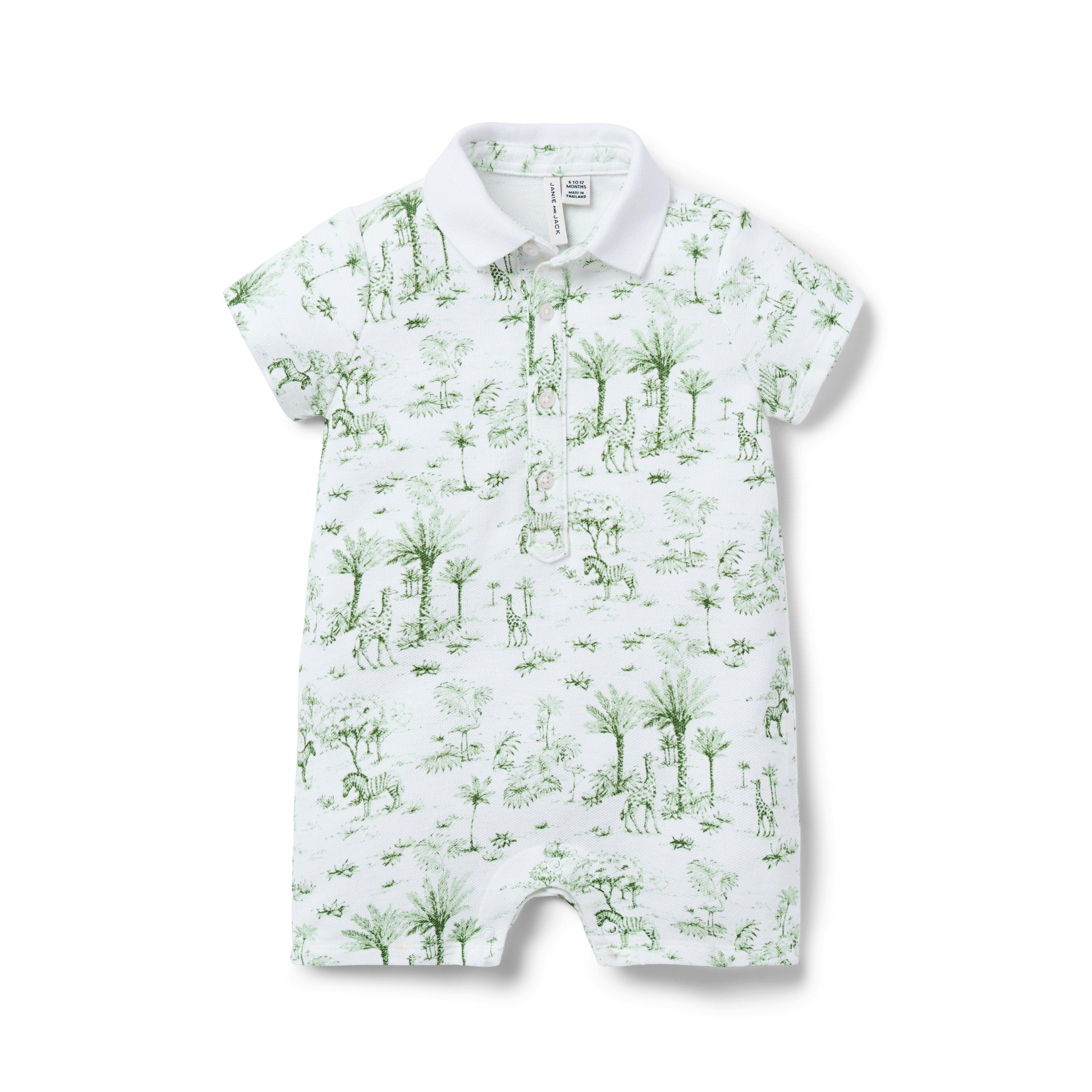 Baby Tropical Toile Polo Romper 