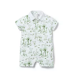 Baby Tropical Toile Polo Romper 