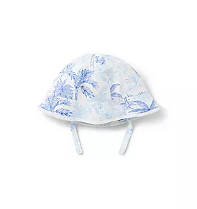 Baby Palm Toile Linen-Cotton Bucket Hat