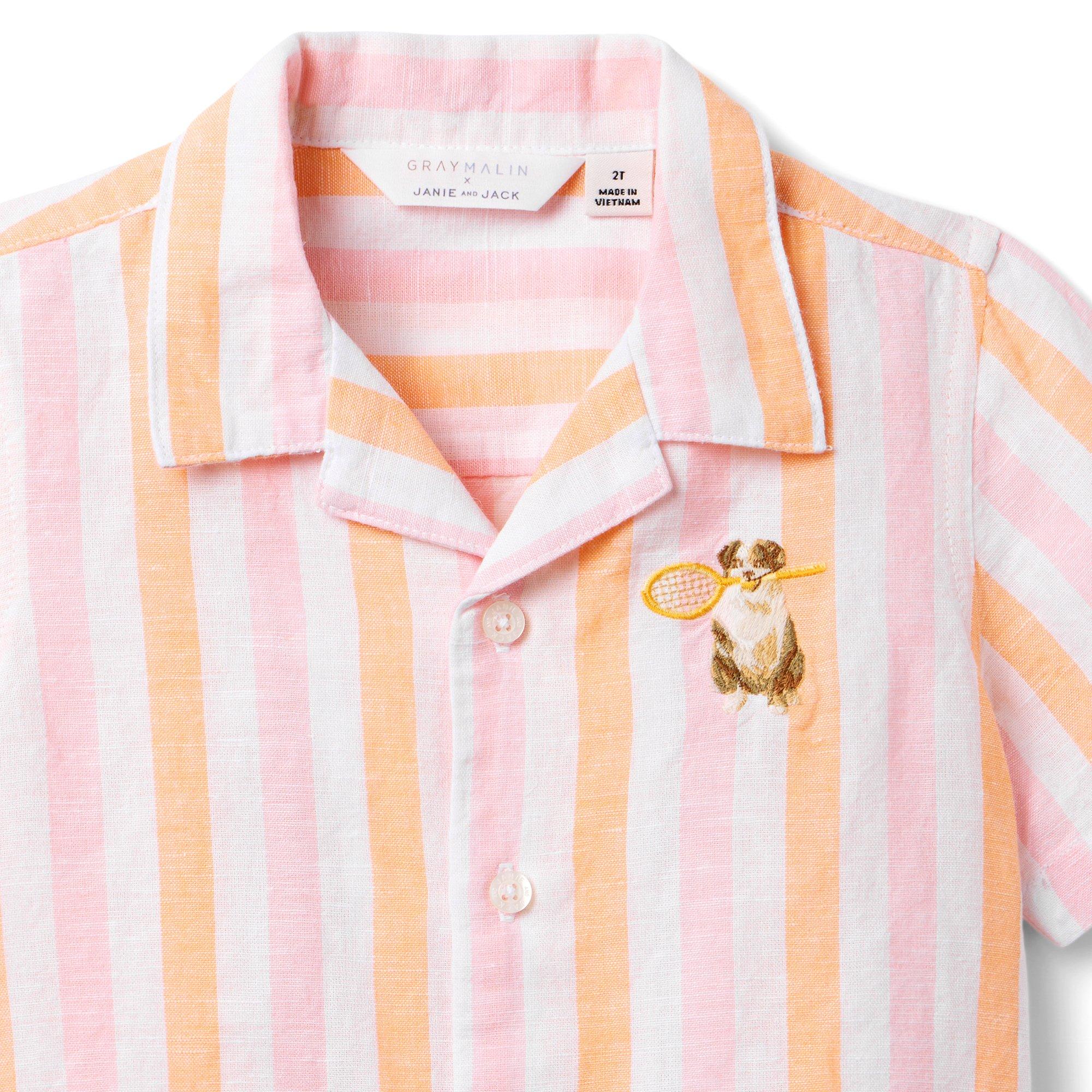 Boy Pastel Pink Stripe Gray Malin Striped Dog Cabana Shirt by Janie and ...