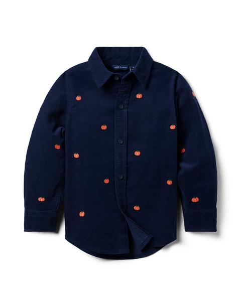 Embroidered Pumpkin Corduroy Shirt - Merchant Marine Pumpkin