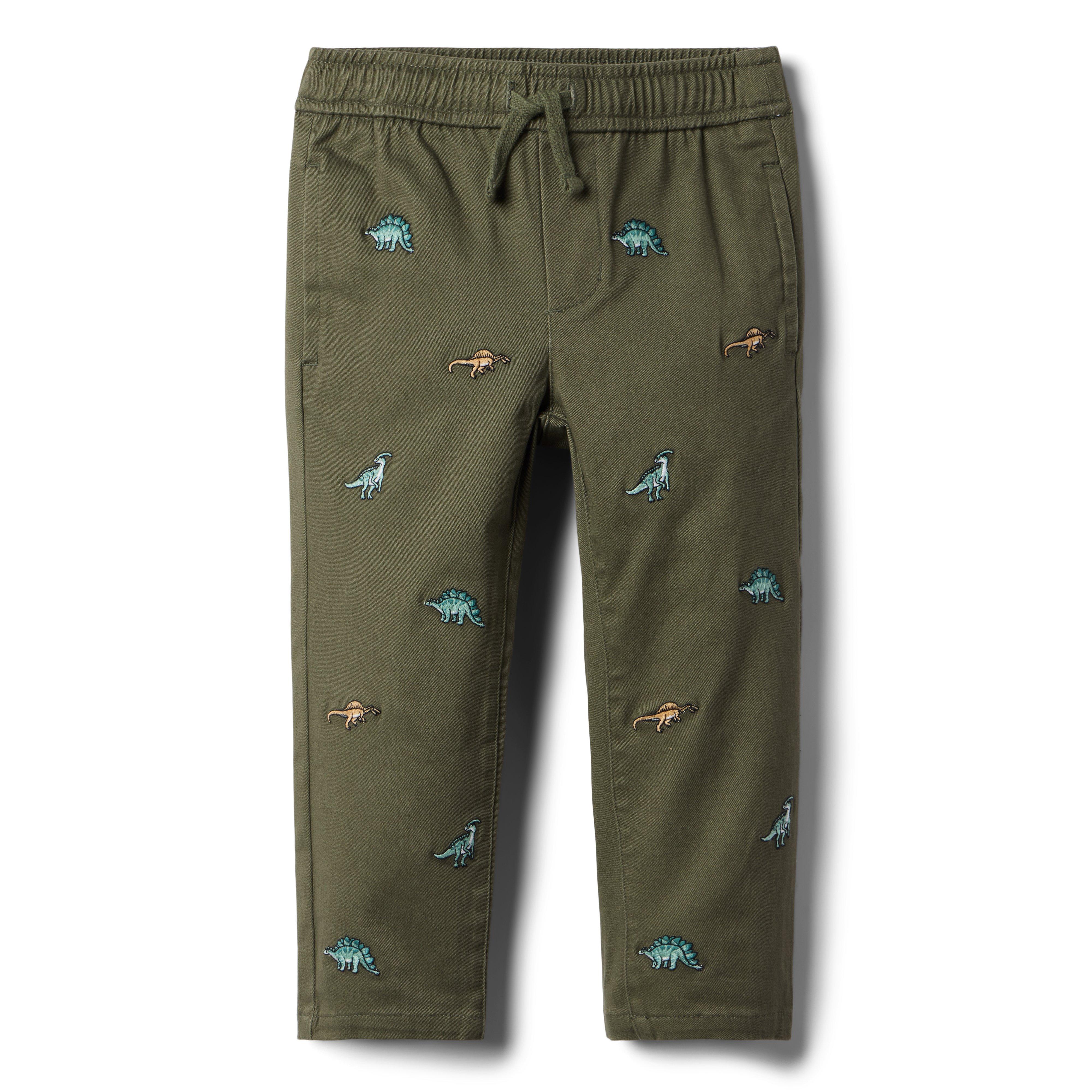 Embroidered Dinosaur Twill Jogger