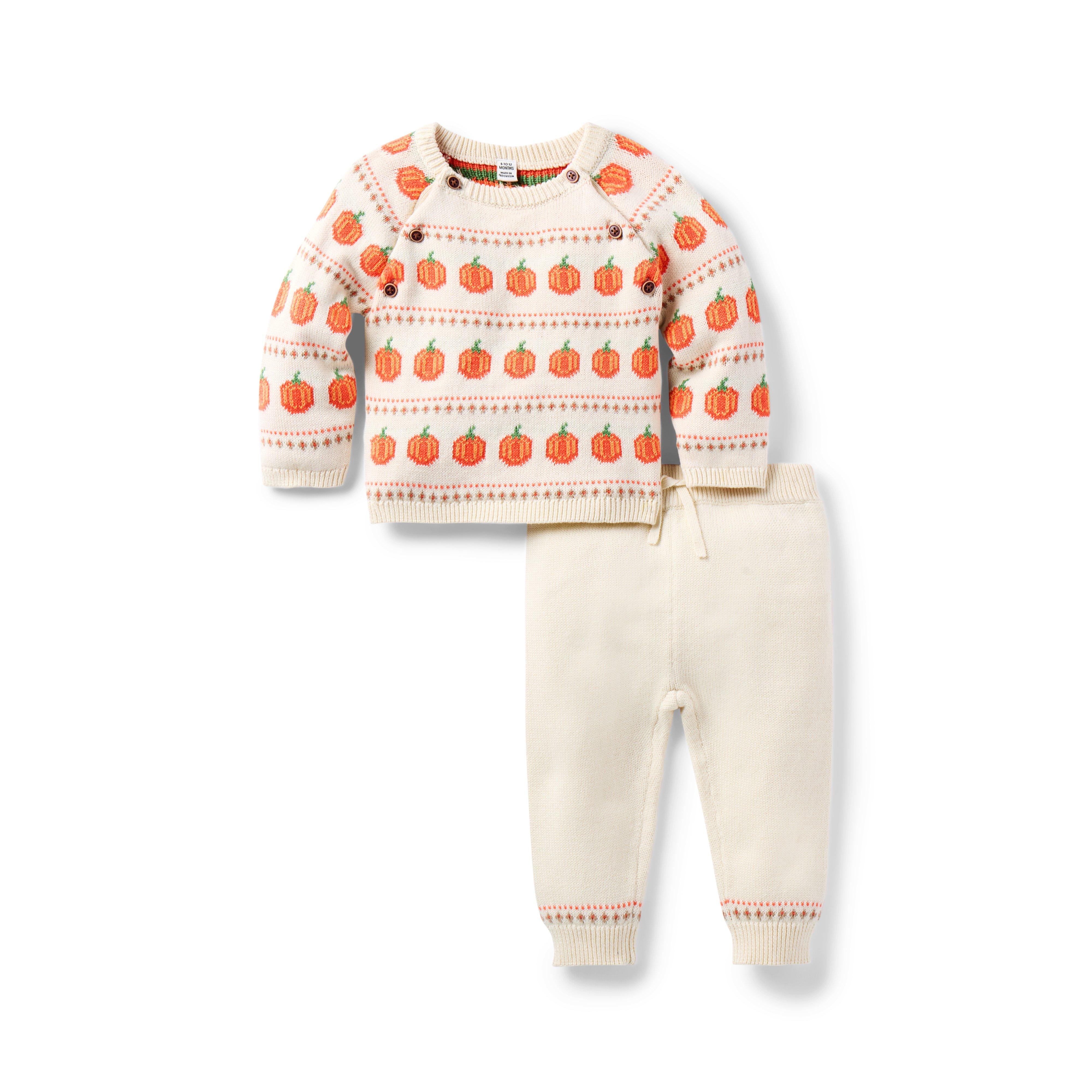 Baby Pumpkin Fair Isle Matching Sweater Set