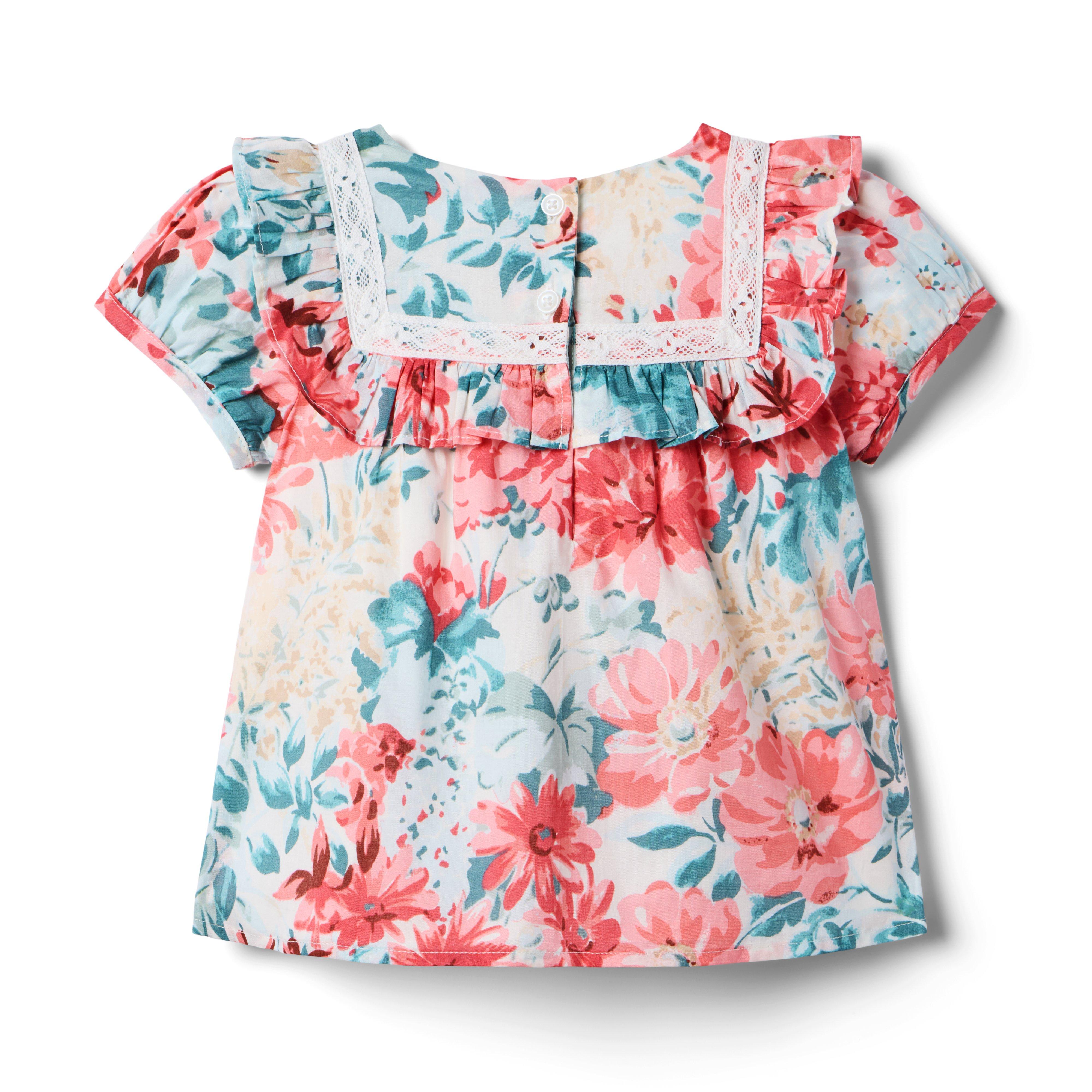 Girls Floral Printed Puff Sleeve Top