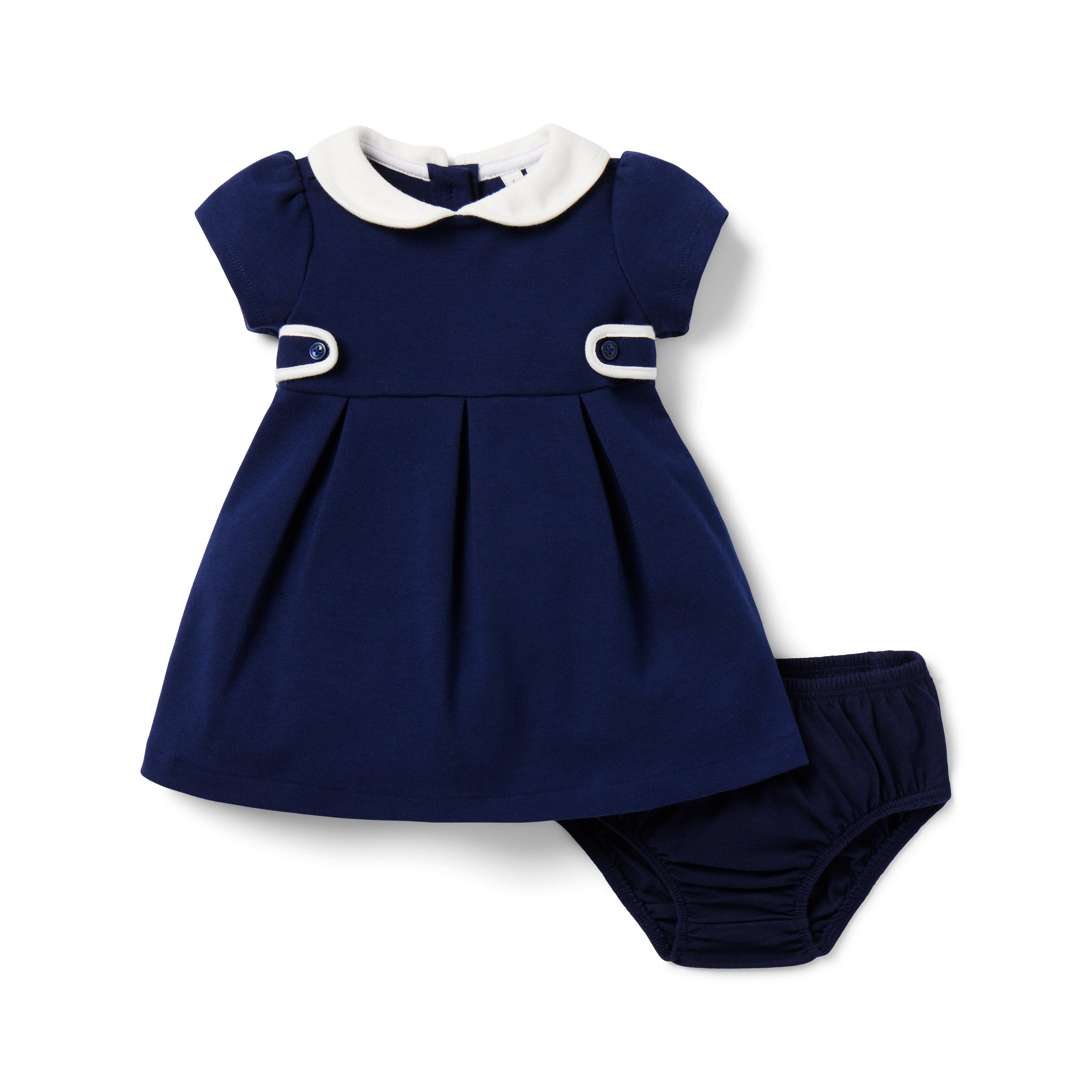 Baby Pleated Collared Ponte Dress