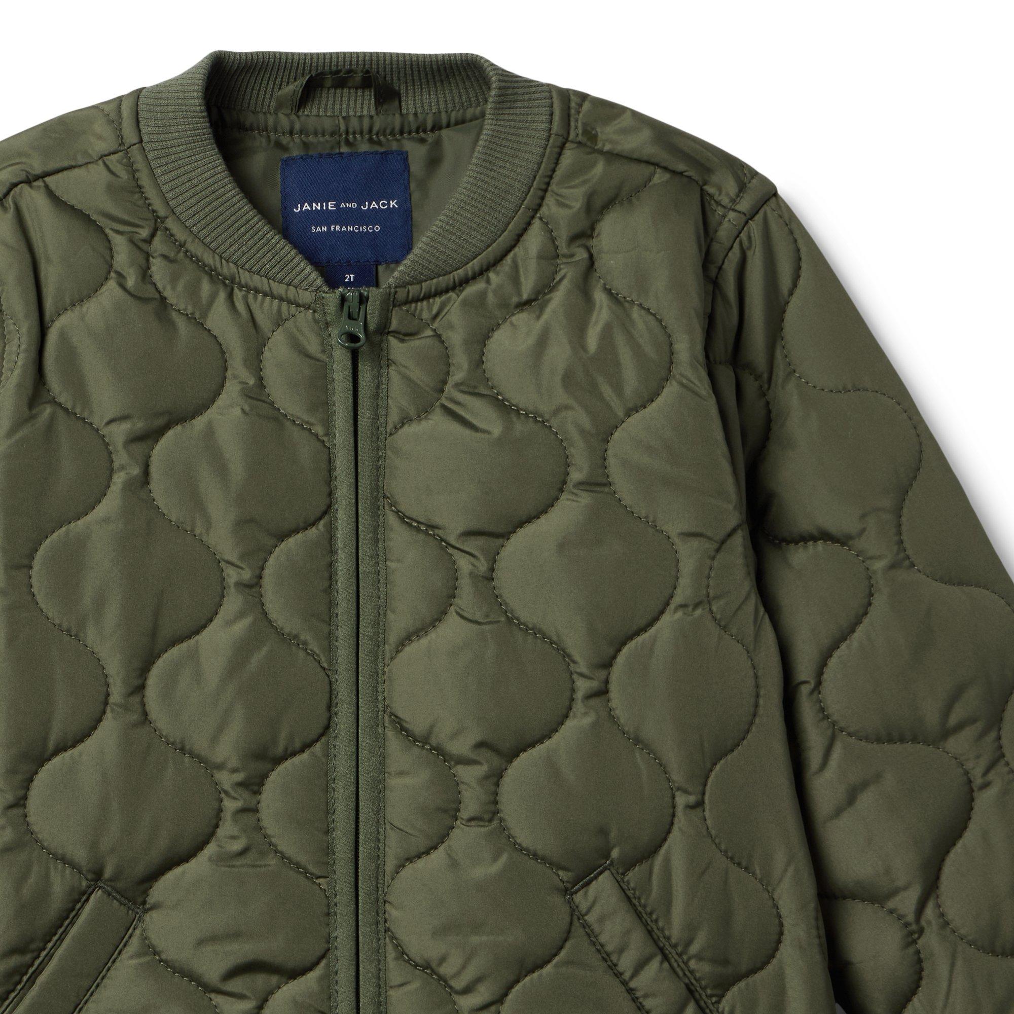 Olive green quilted bomber jacket hotsell