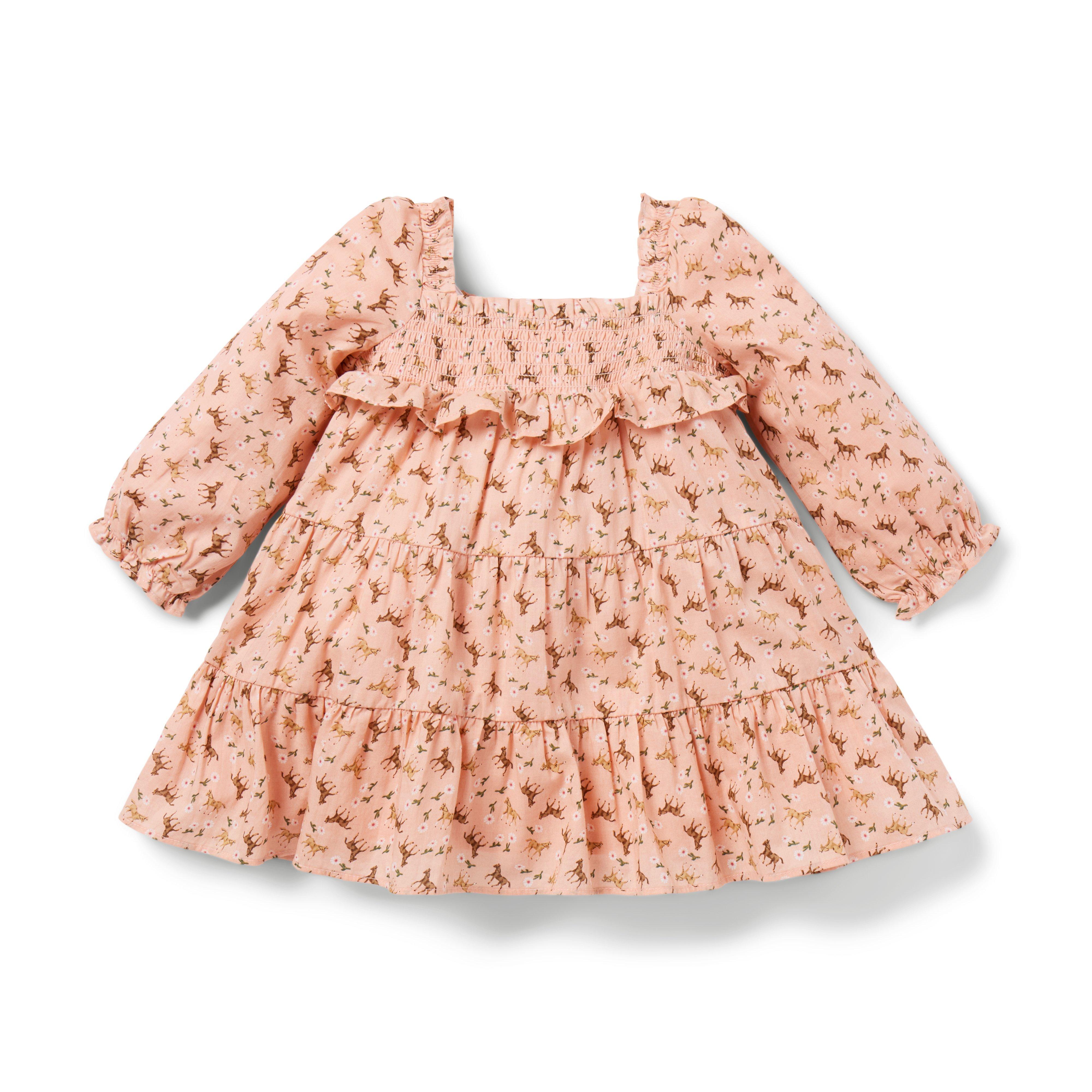 Newborn Peach Horse The Equestrian Smocked Baby Dress by Janie and Jack