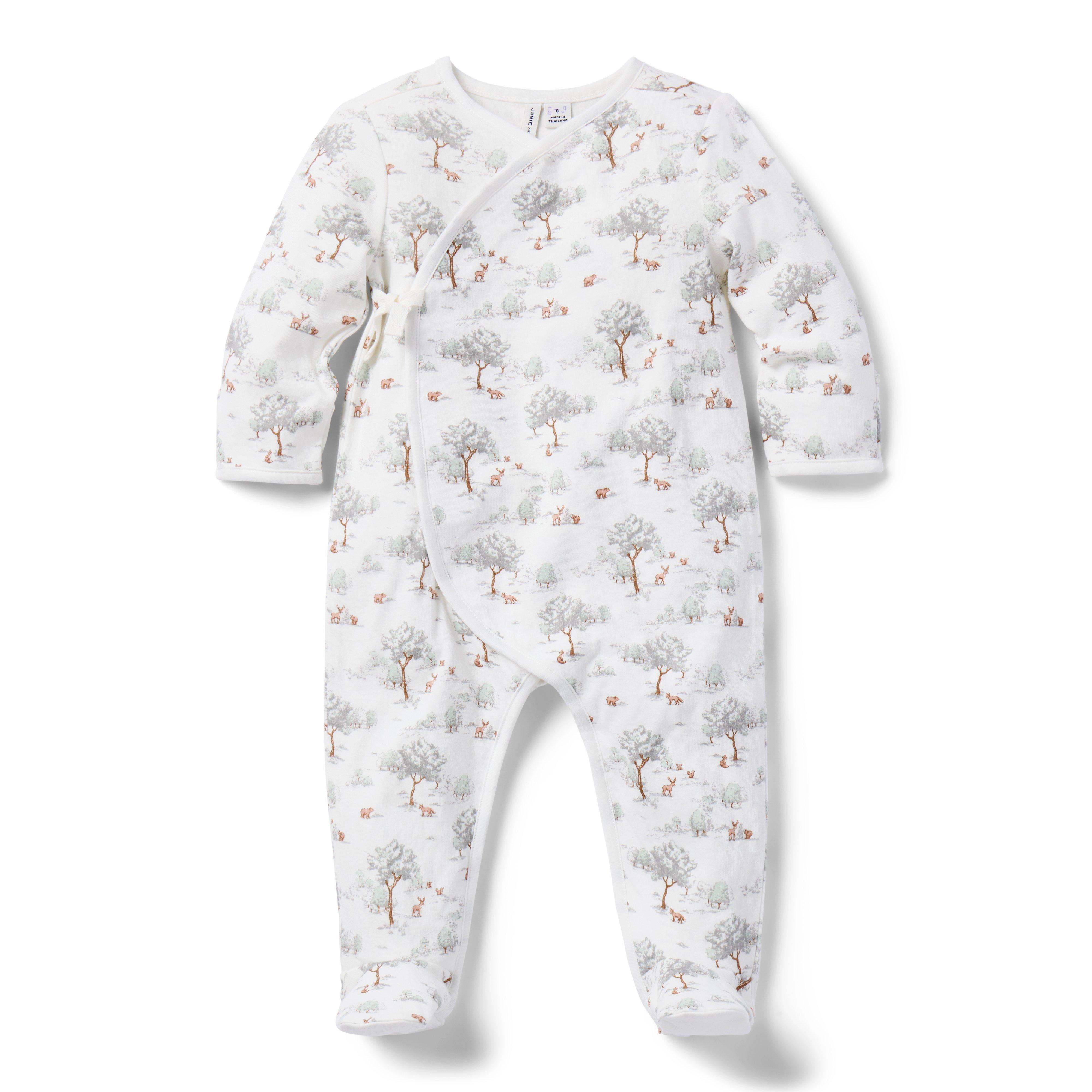 Baby Woodland Toile Wrap Footed One-Pice