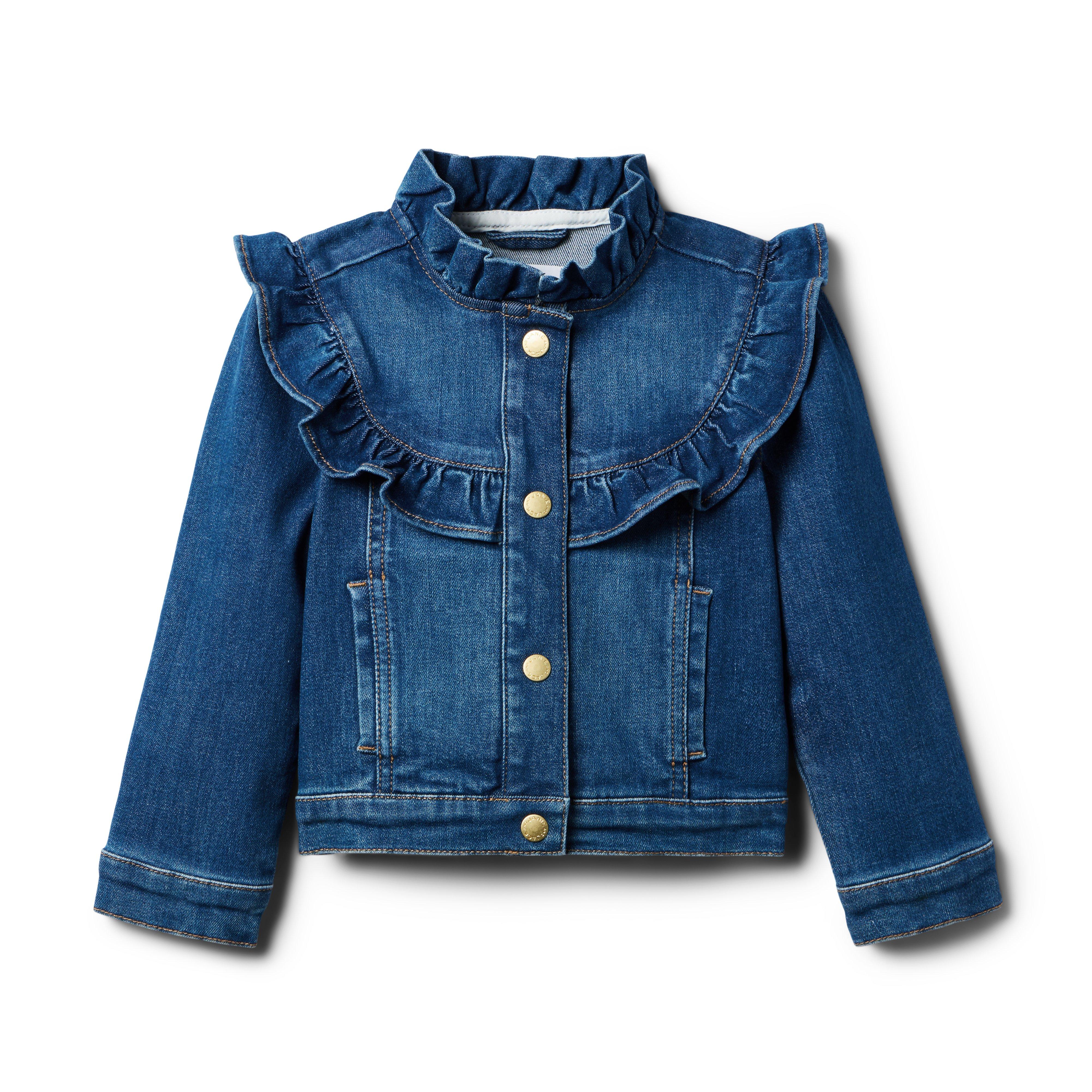 Denim Ruffle Jacket In Medium Wash