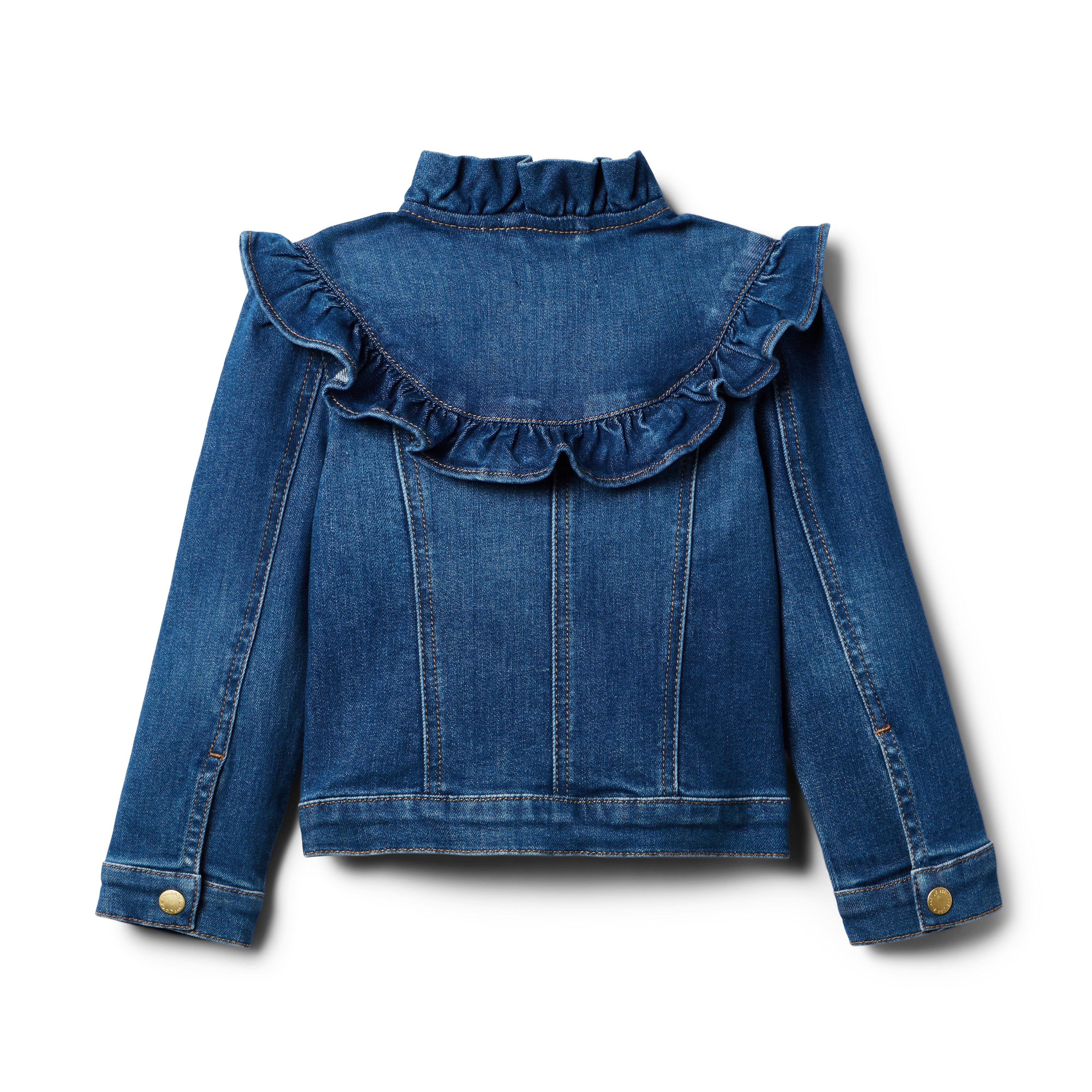 Girl Bluesette Wash Denim Ruffle Jacket In Medium Wash by Janie and Jack