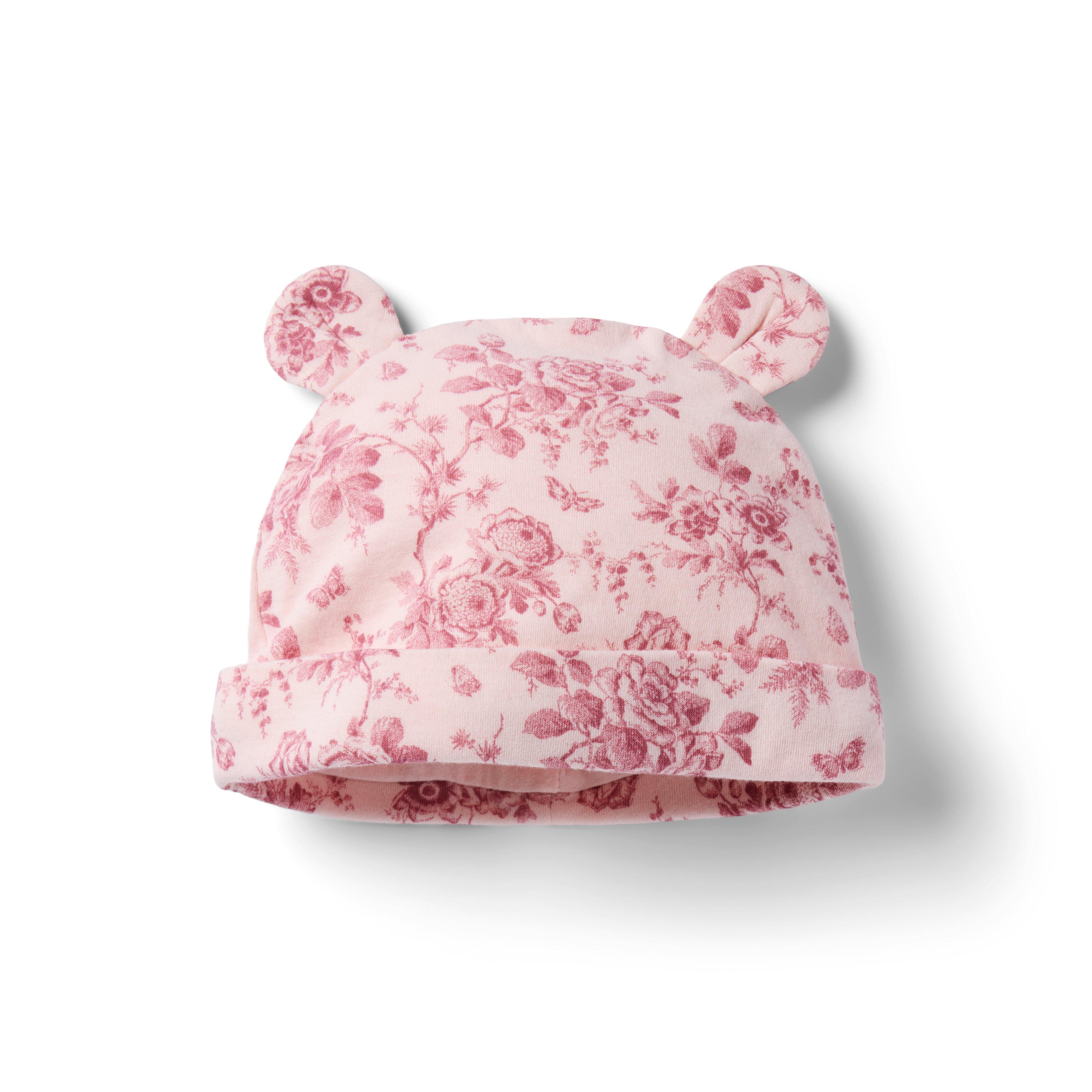 Baby Floral Toile Bear Ear Beanie