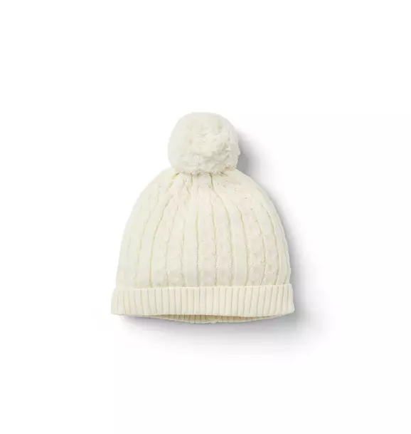 Cream knit toque with cords, baby Cream knit toque with cords, baby