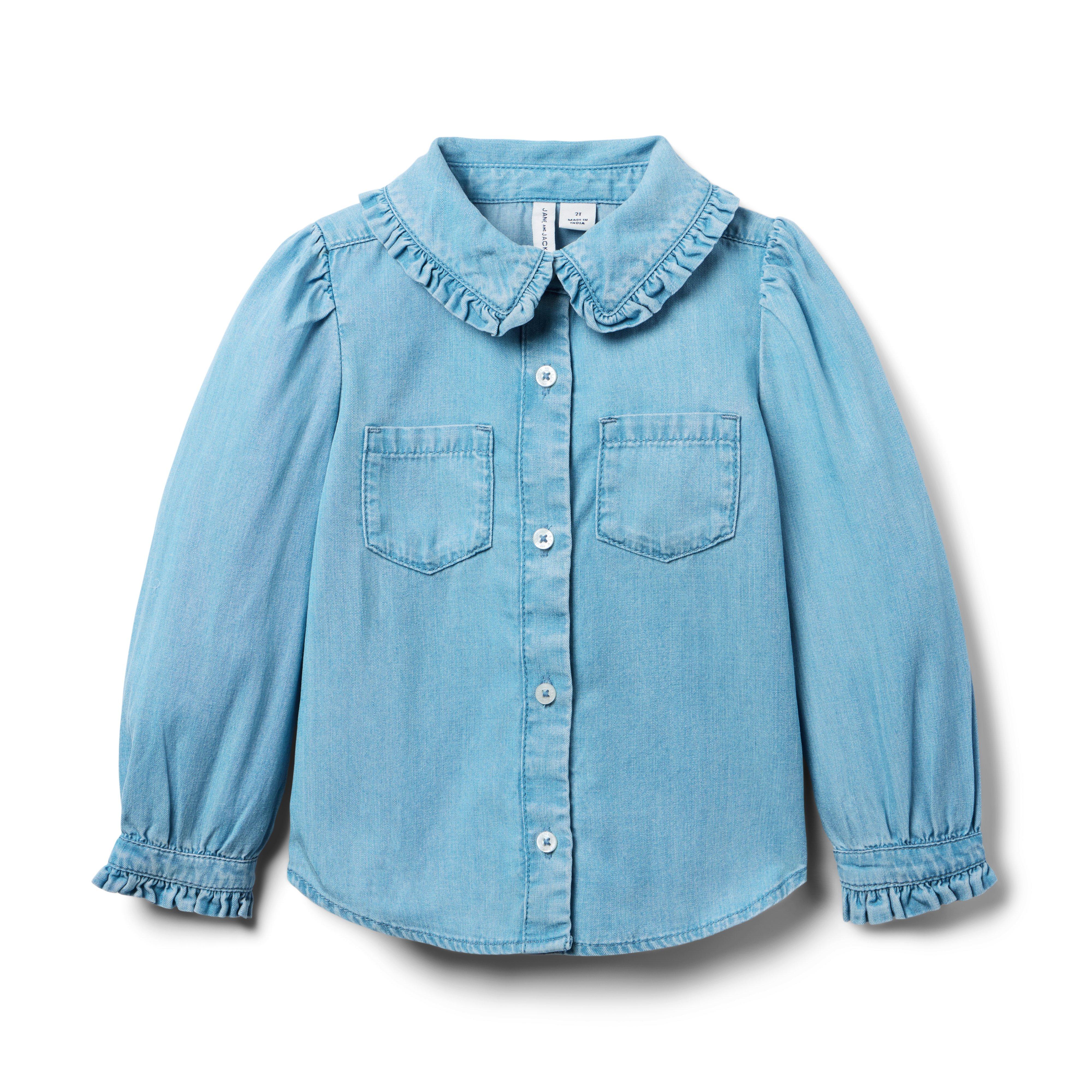 Denim Ruffle Collar Top