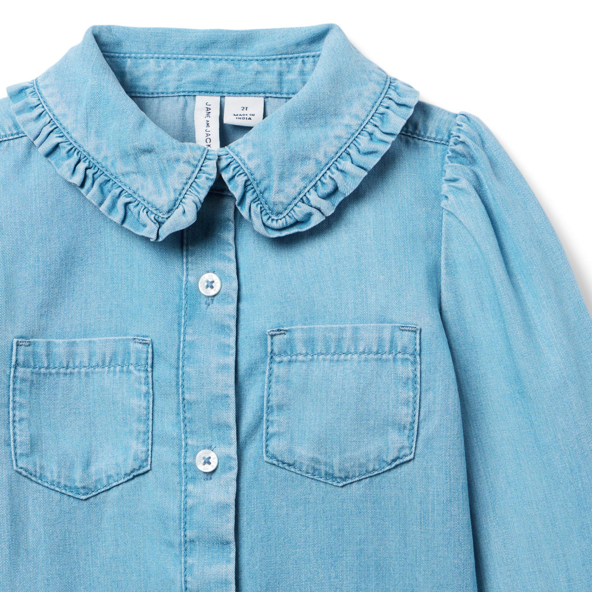 Denim Ruffle Collar Top image number 2