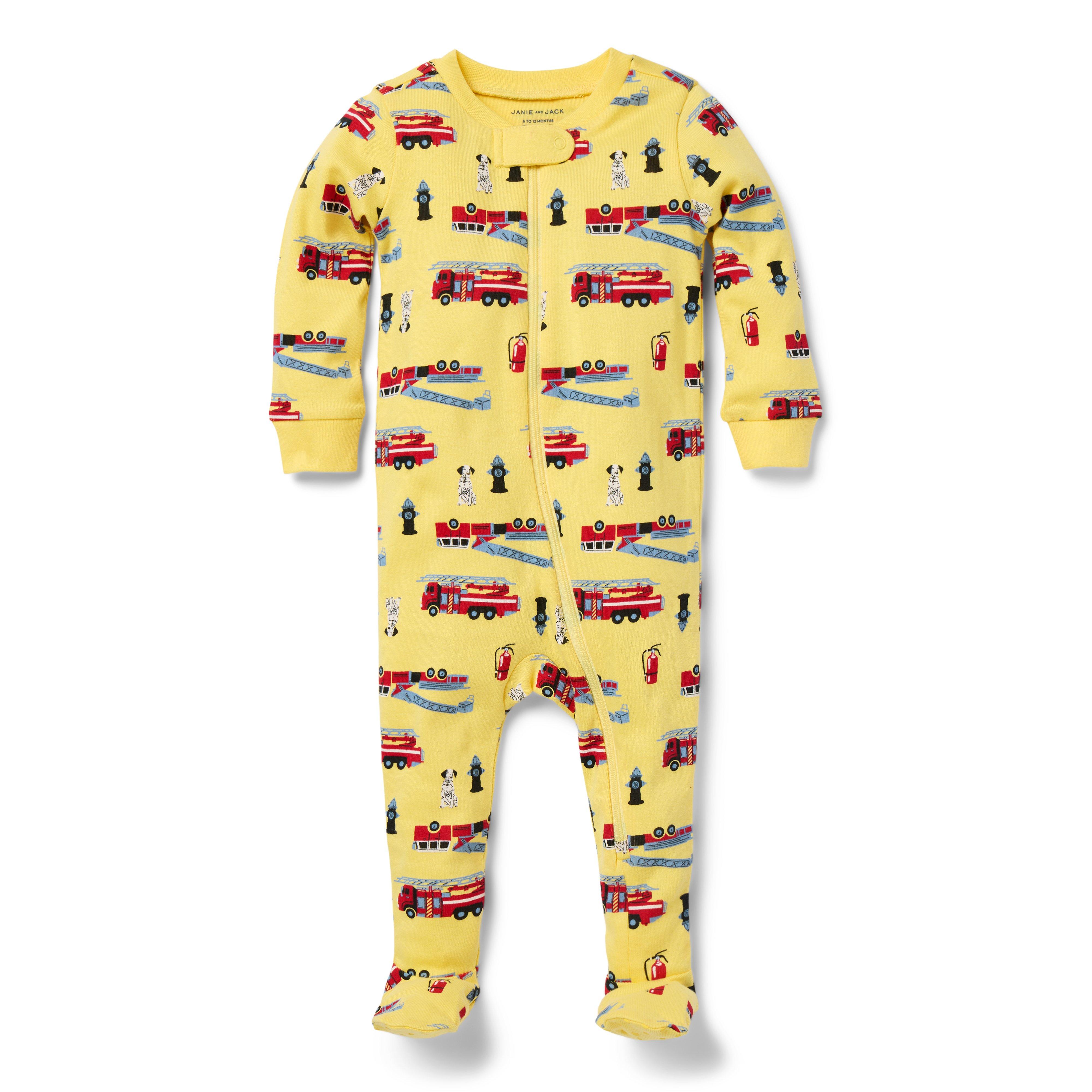 Baby Good Night Footed Pajama In Firetruck