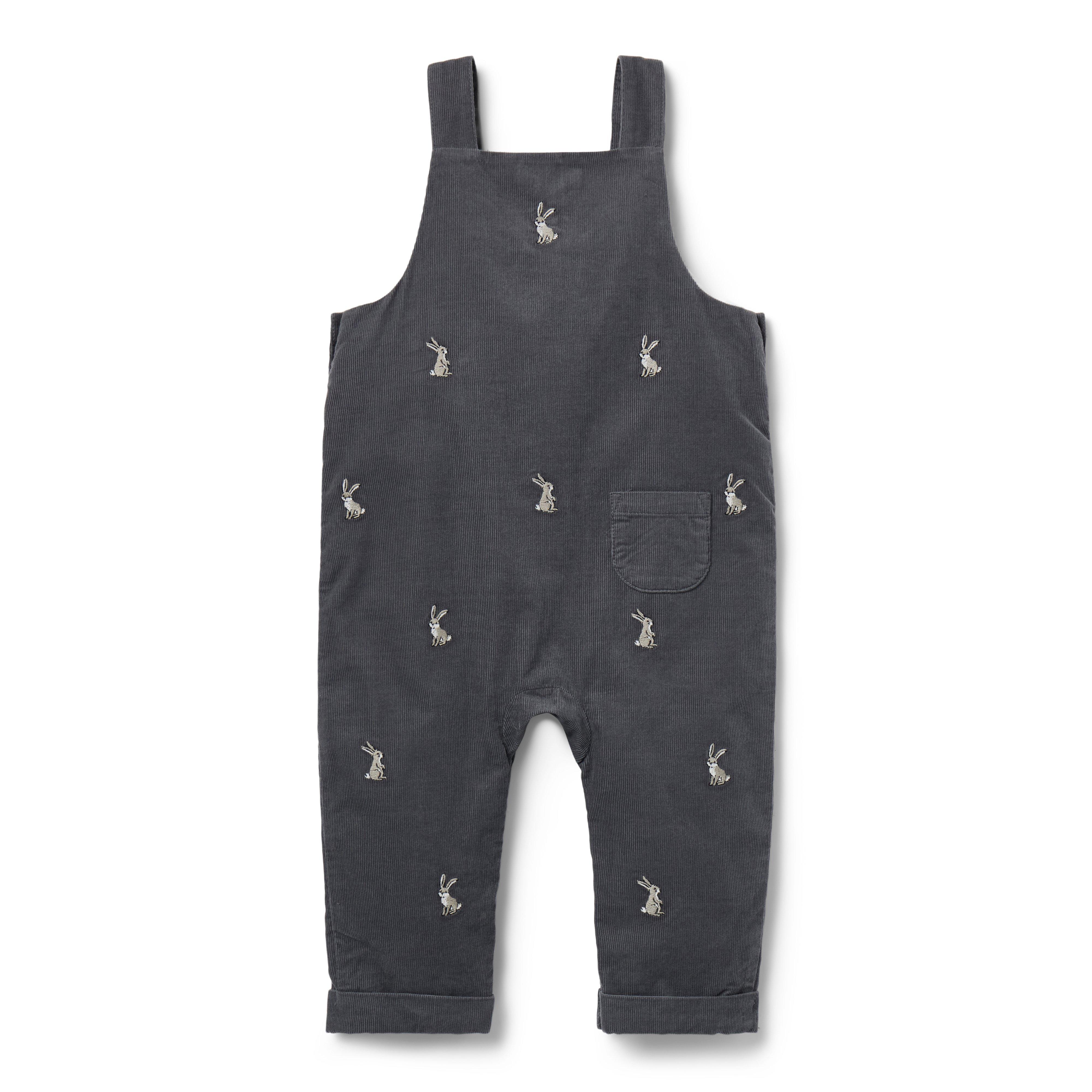 Baby Dark Grey Baby Embroidered Bunny Corduroy Overall by