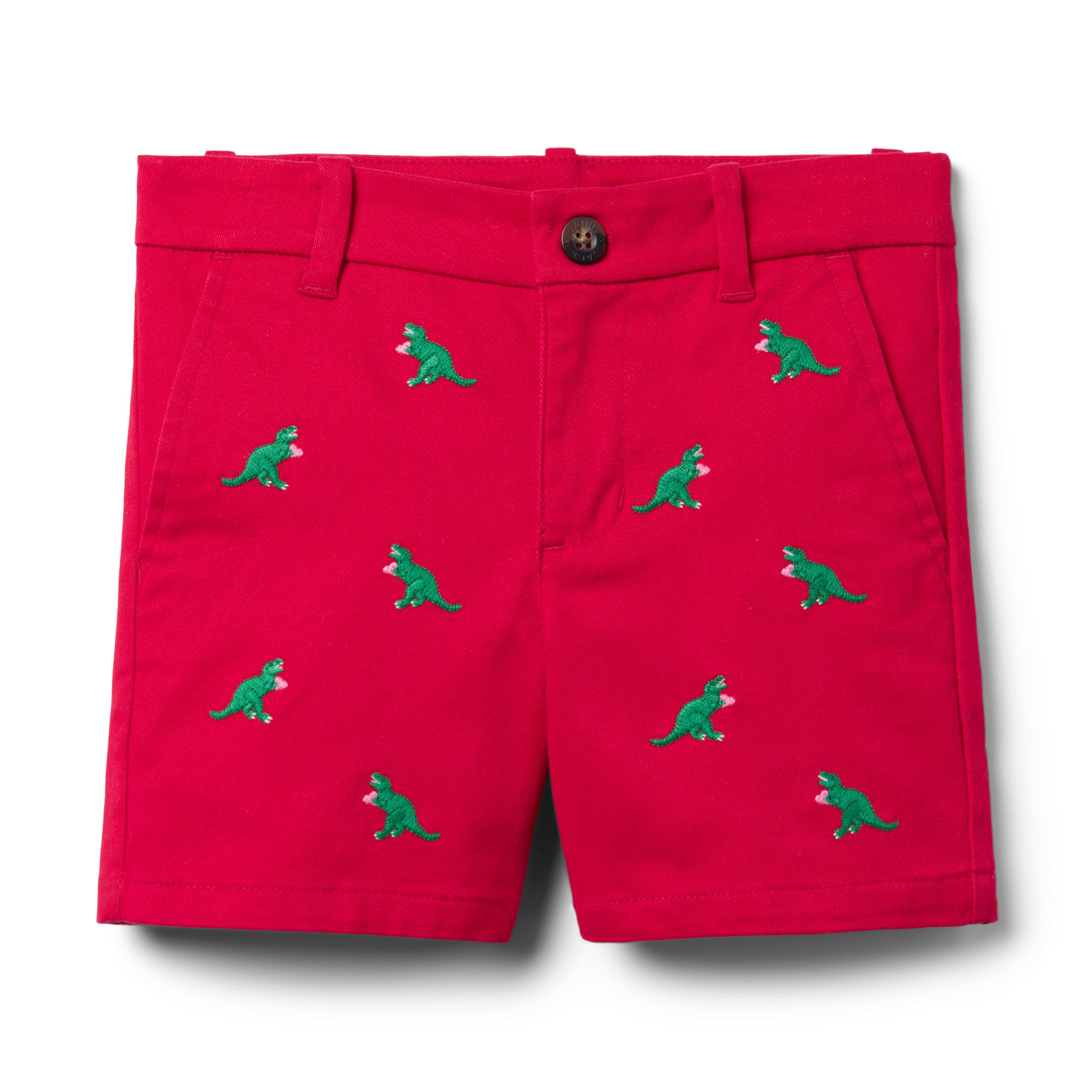 Embroidered Dinosaur Heart Twill Short