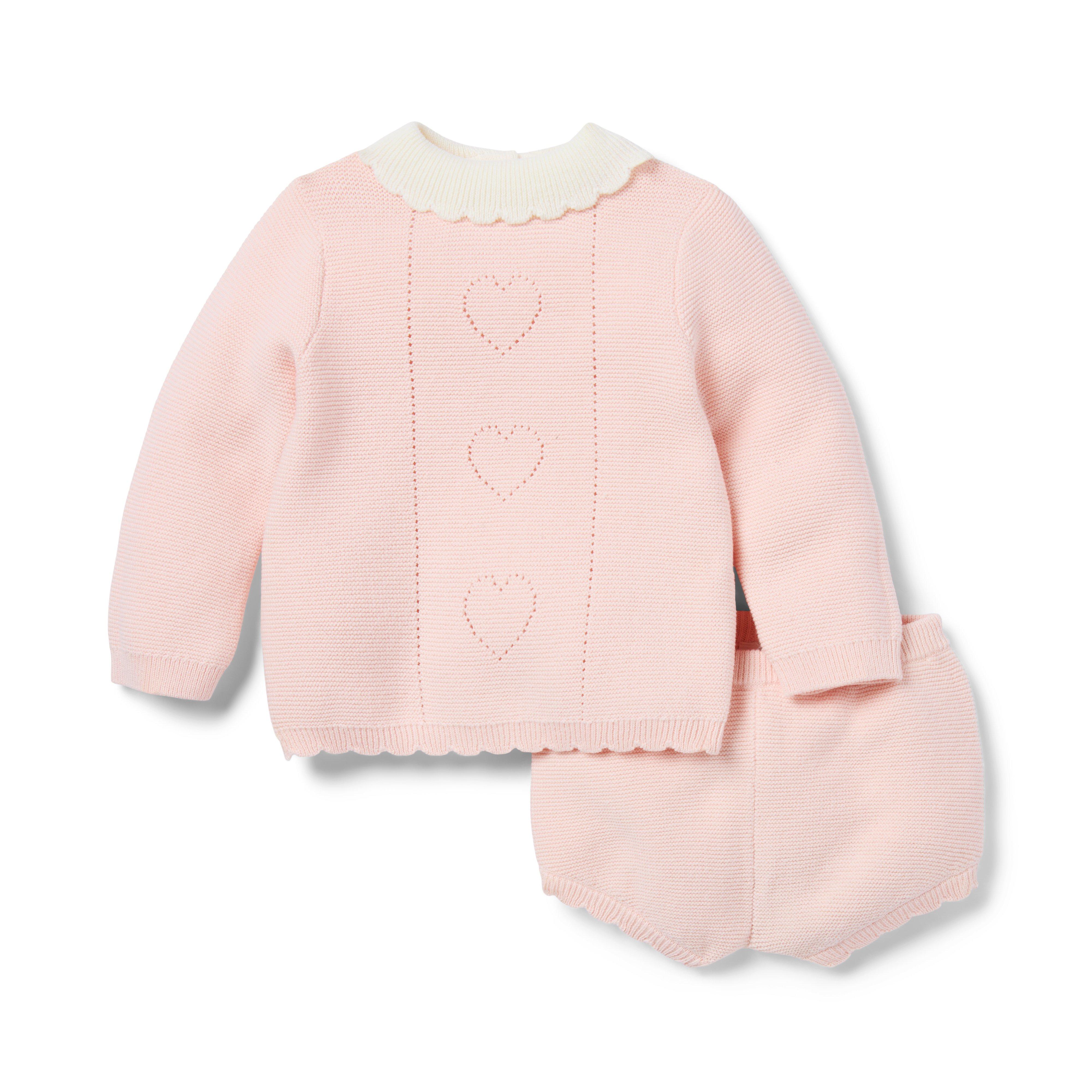 Baby Heart Pointelle Matching Sweater Set