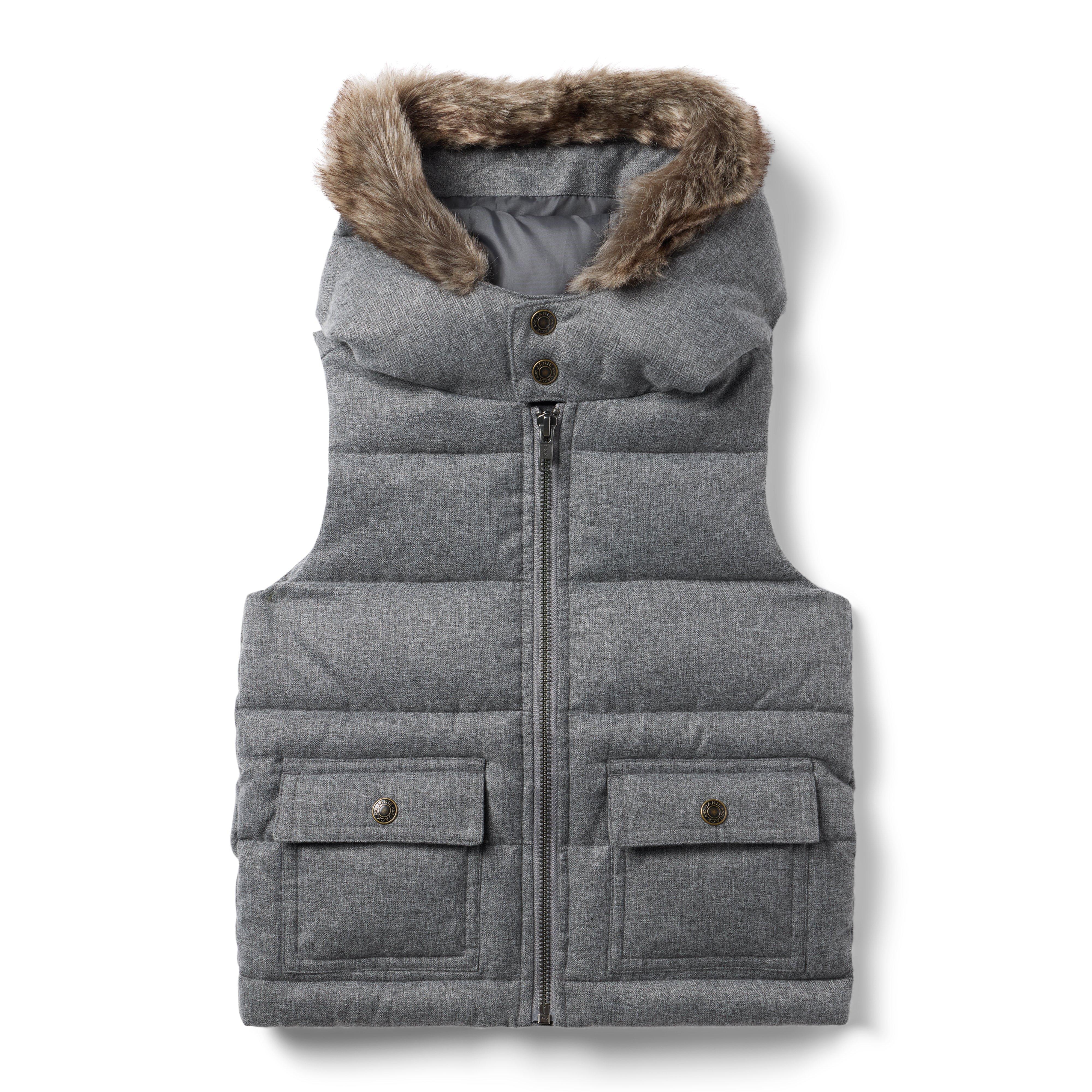 Boy Grey Heather Herringbone The Hooded Puffer Vest by Janie and Jack