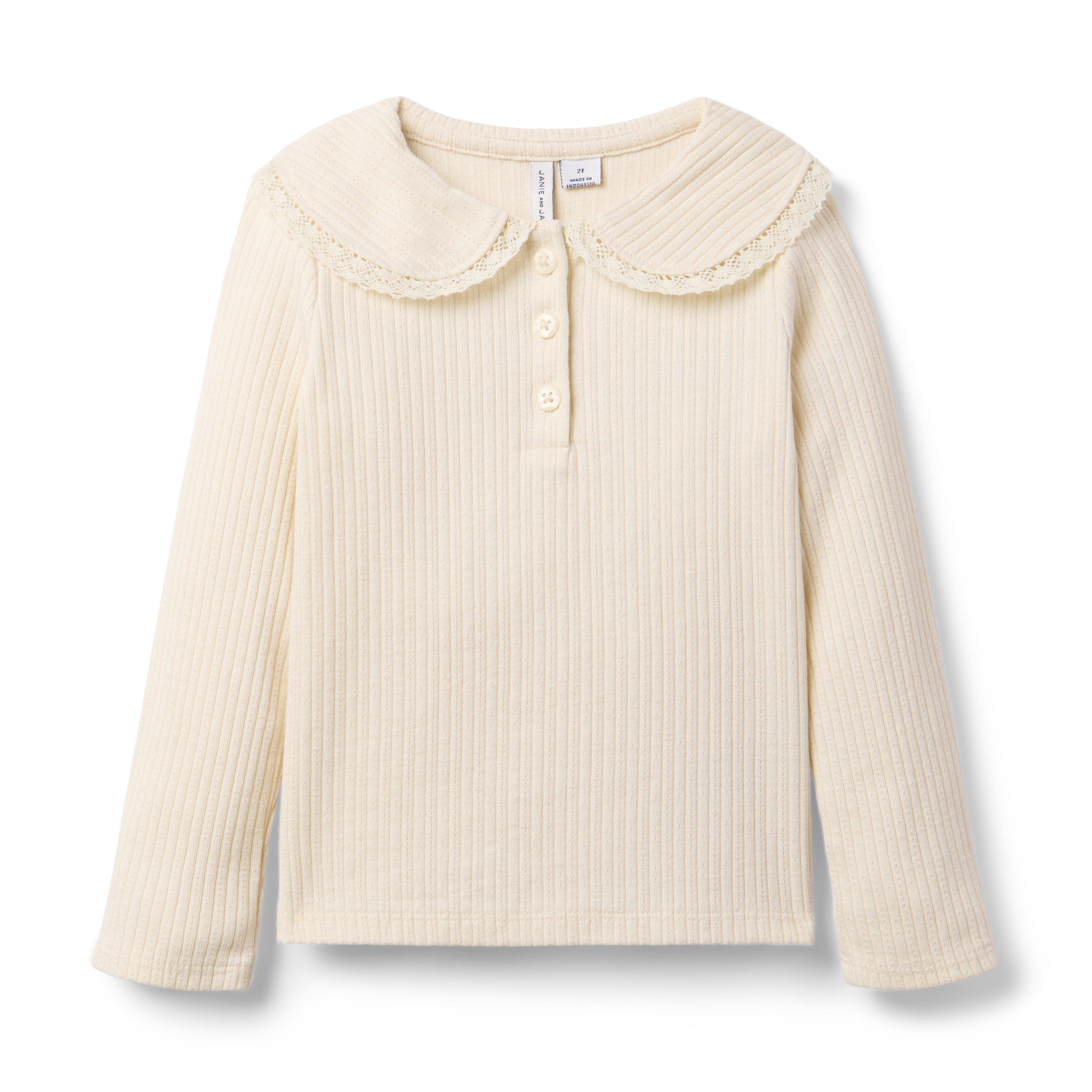 Ribbed Lace Collar Top image number 0