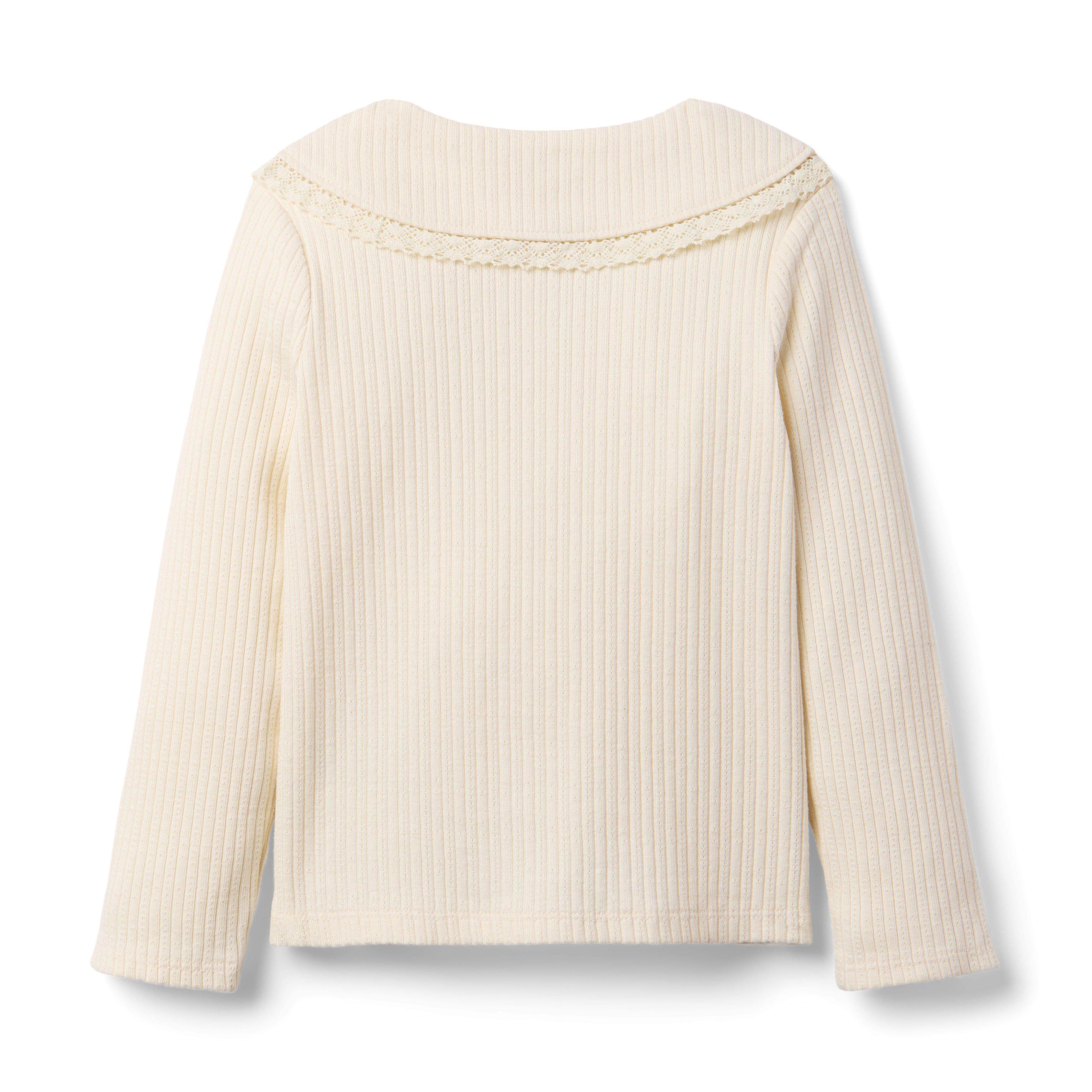 Ribbed Lace Collar Top image number 1