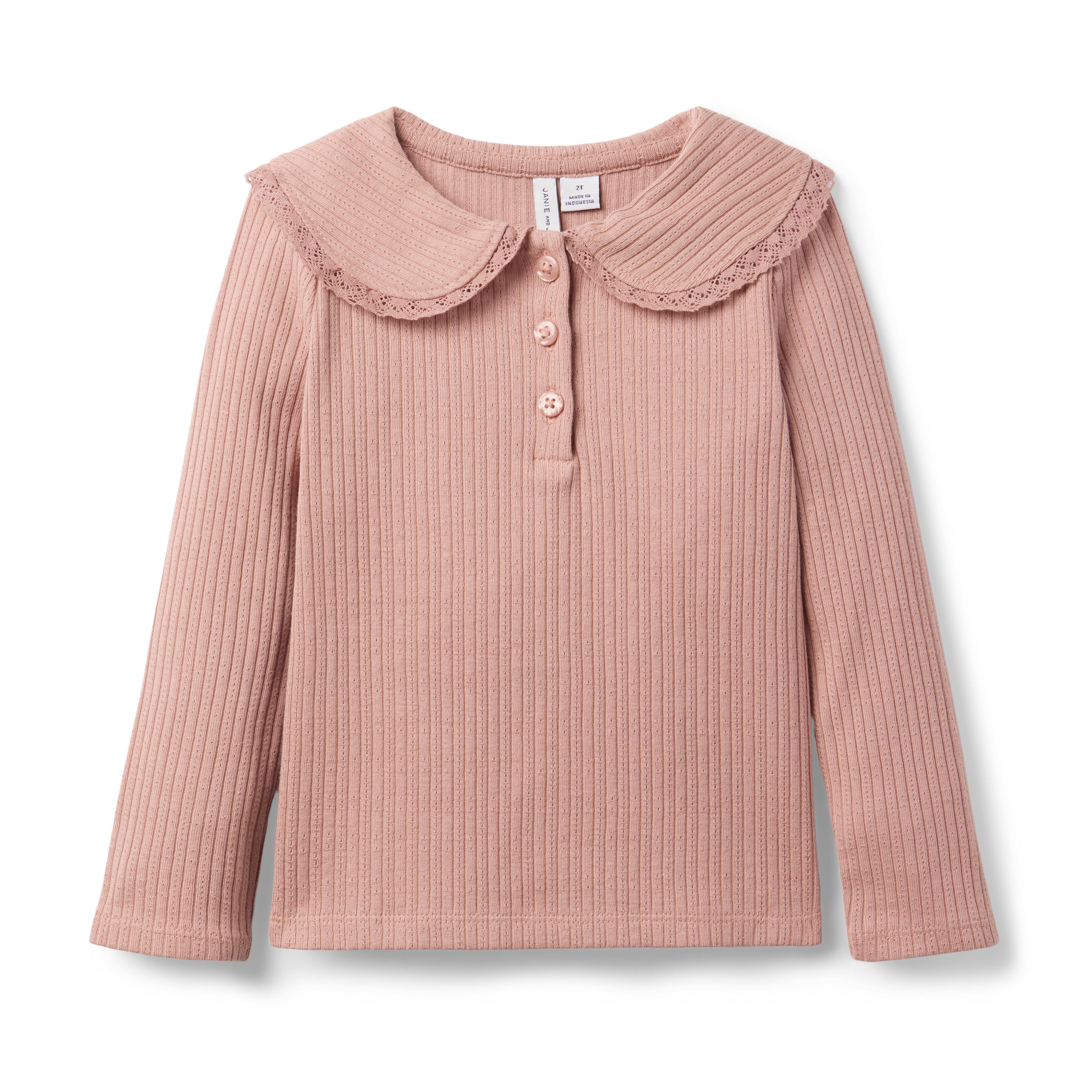 Ribbed Lace Collar Top