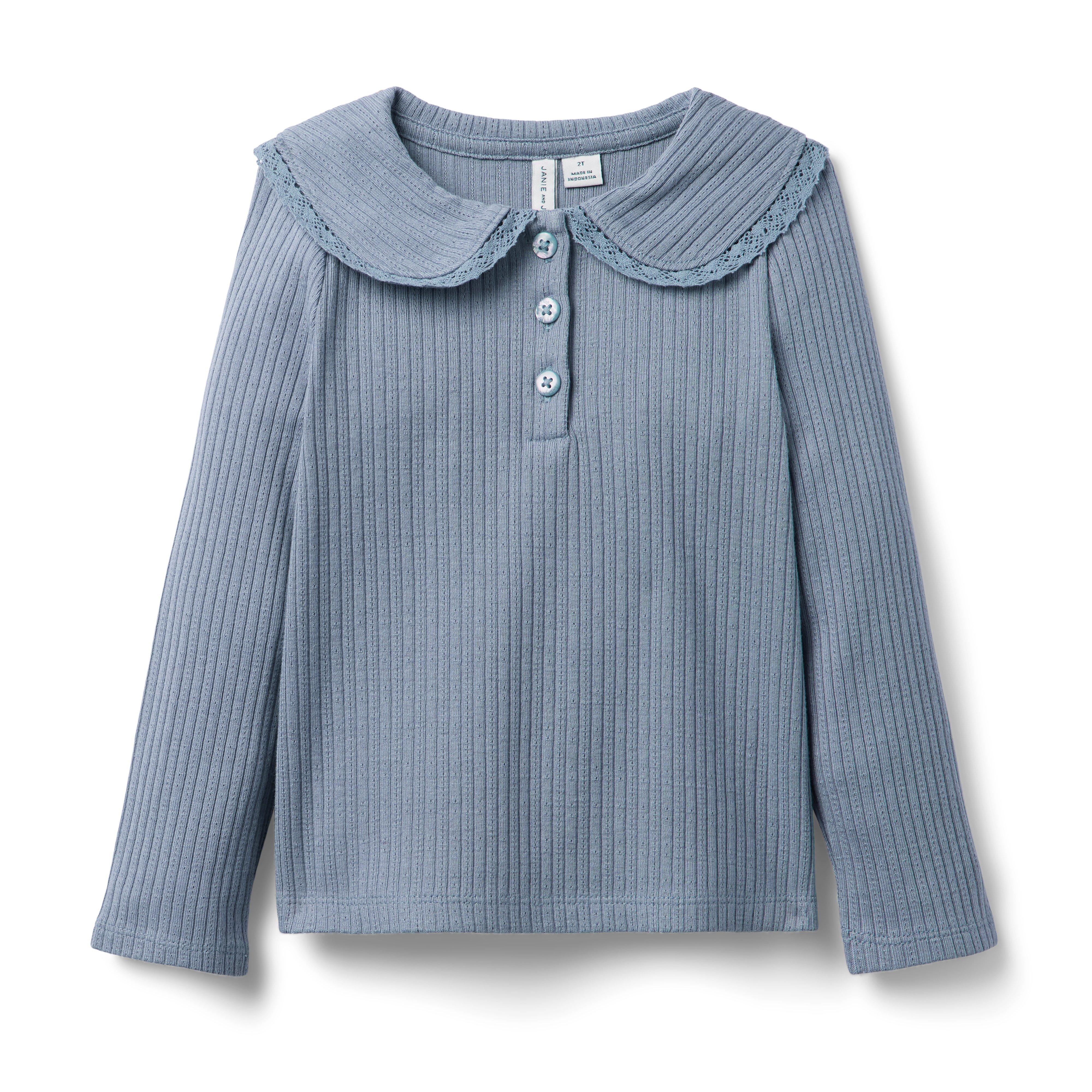 Ribbed Lace Collar Top
