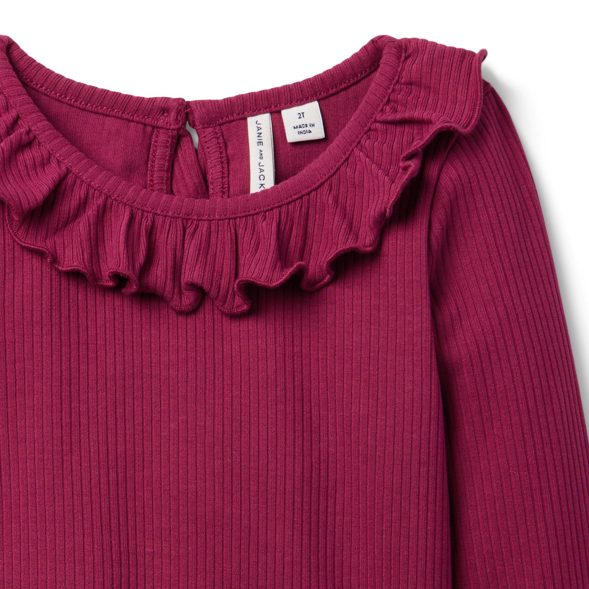 Ribbed Ruffle Collar Top image number 1