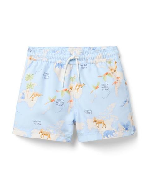 Recycled Animal Map Swim Trunk