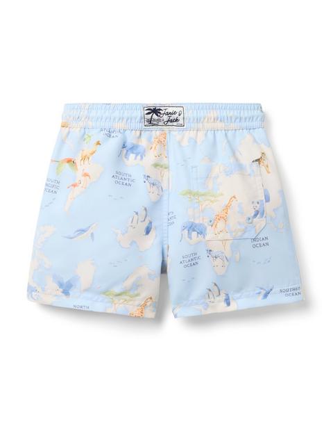 Recycled Animal Map Swim Trunk