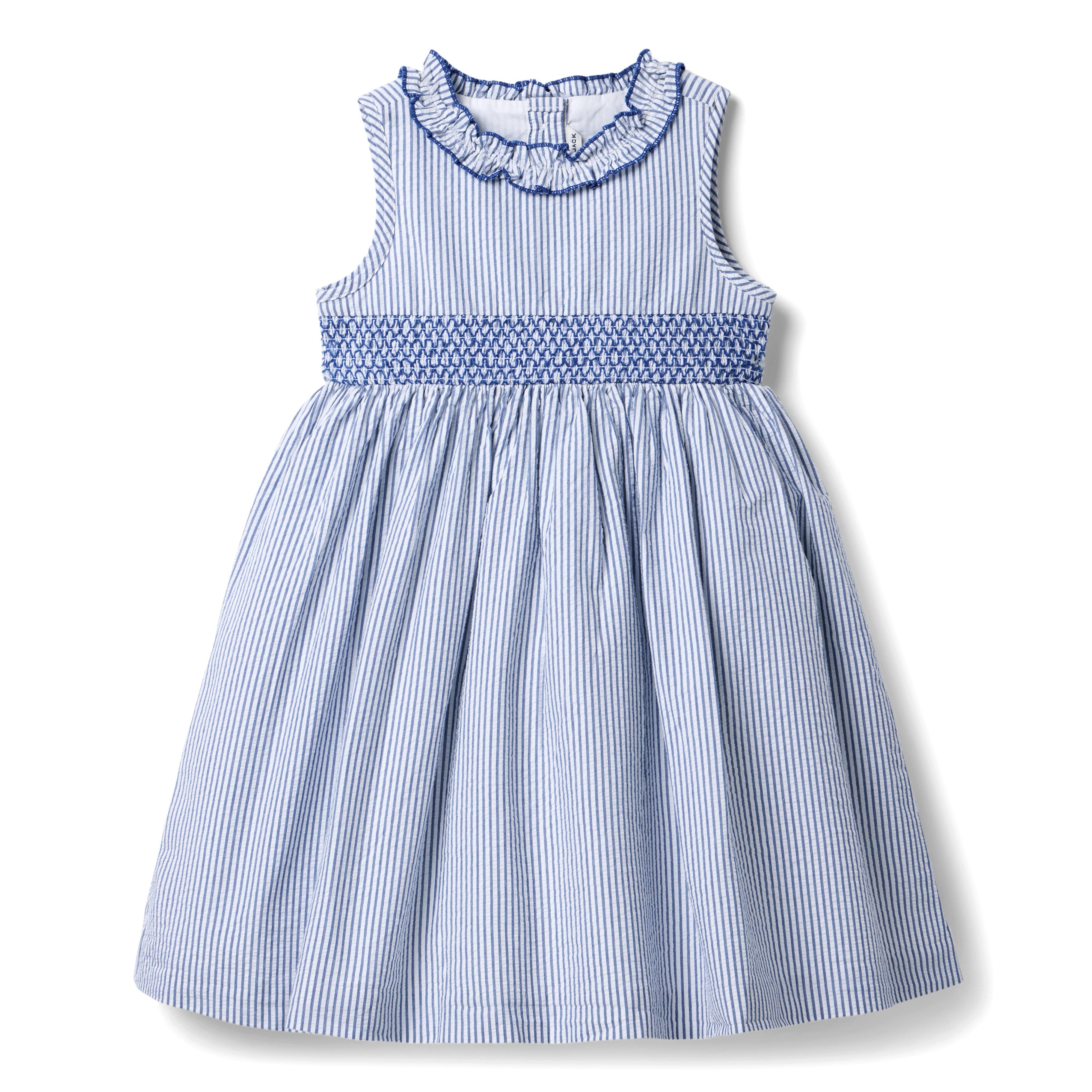 Striped Seersucker Ruffle Collar Dress