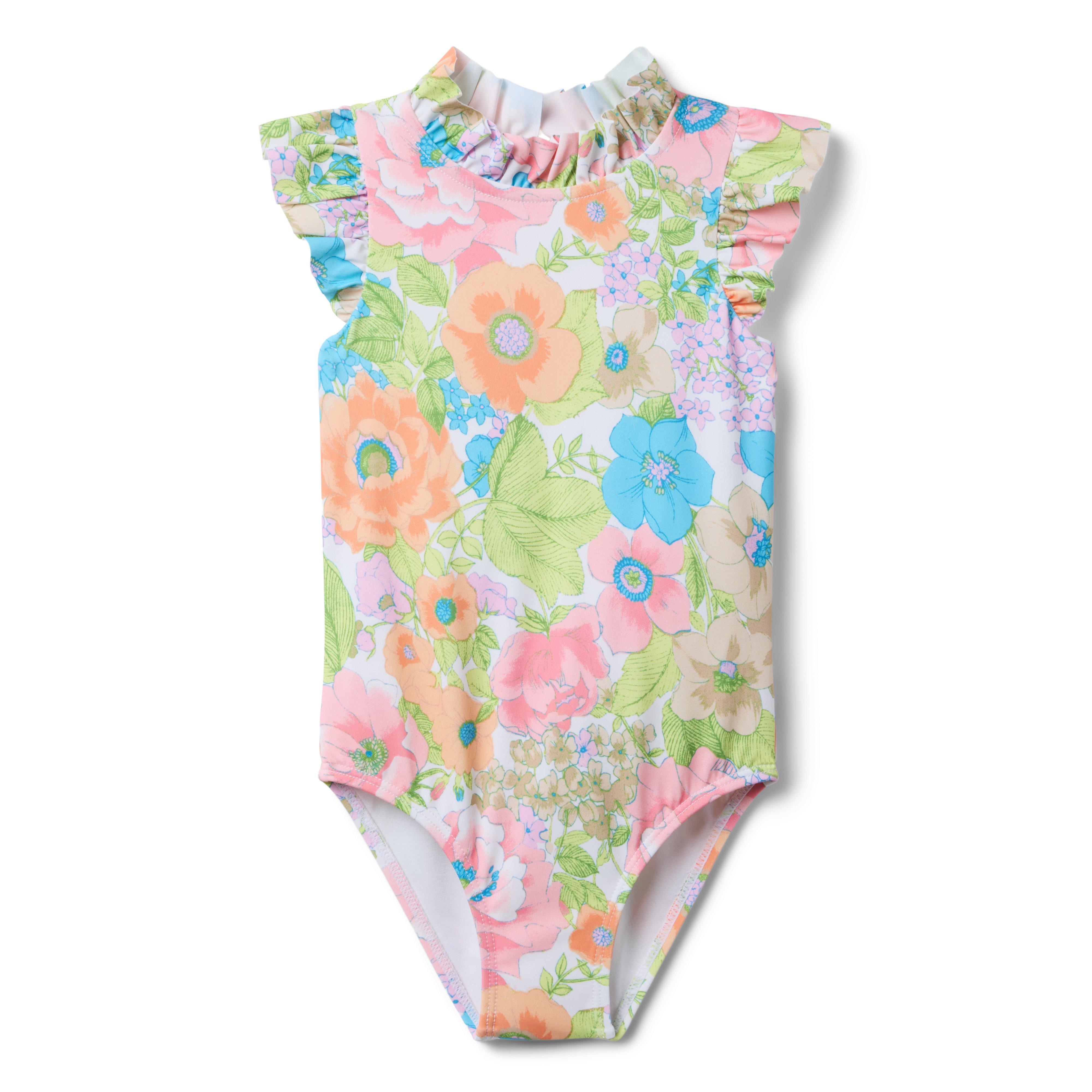 Recycled Floral Ruffle Collar Swimsuit 
